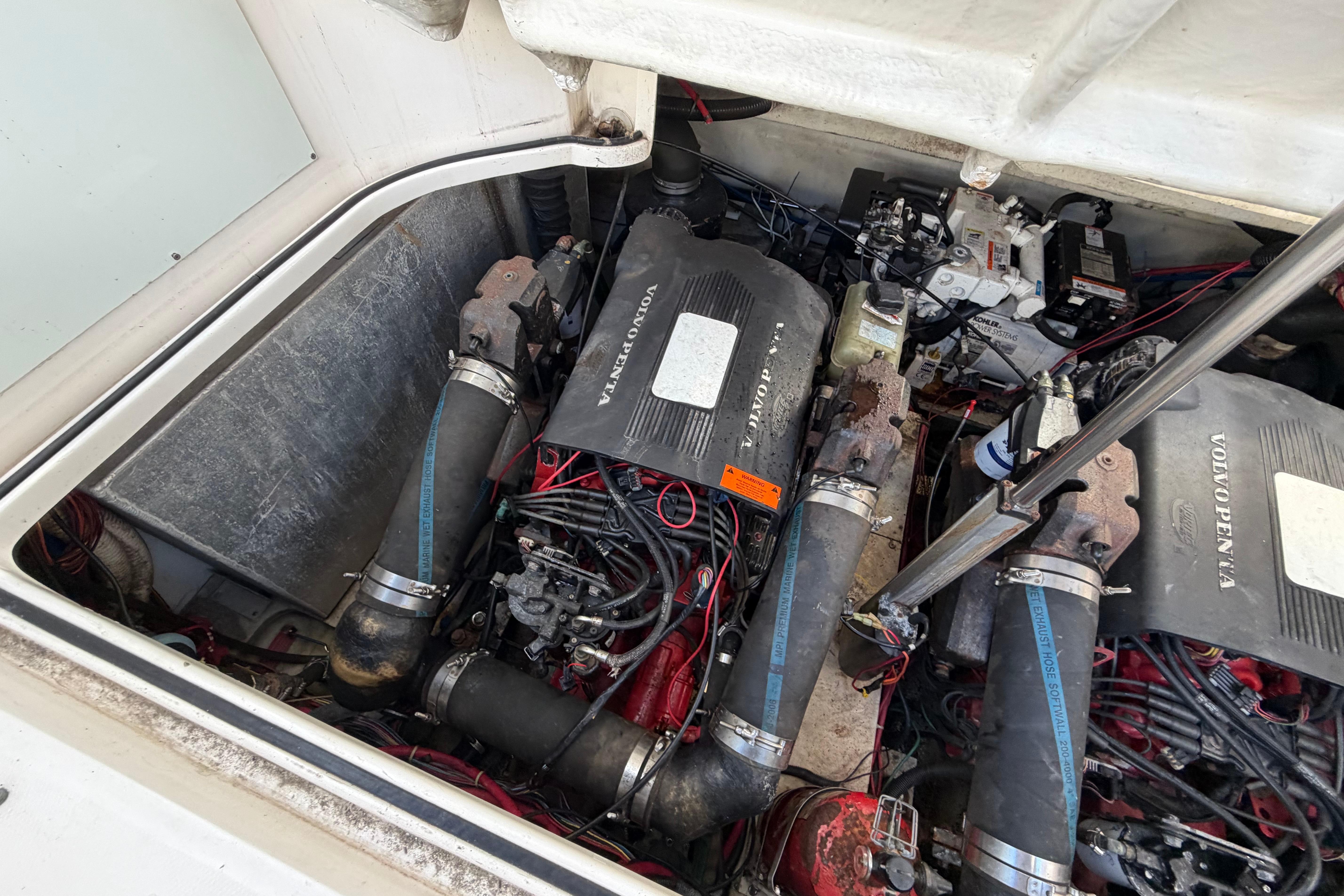 Engine compartment of a 2003 Regal Commodore 3260 with Volvo Penta engines.