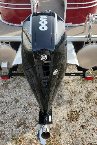 2023 Sun Tracker Party Barge 22 XP3 with 200 HP outboard motor.