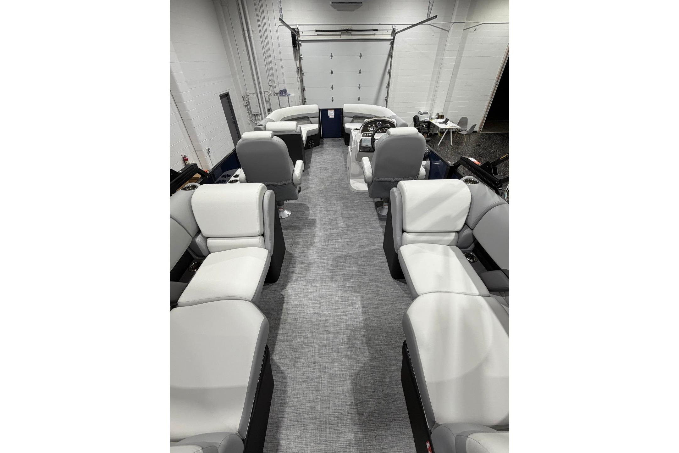 2026 Lowe SS 230 WT pontoon boat interior with spacious seating and modern design.