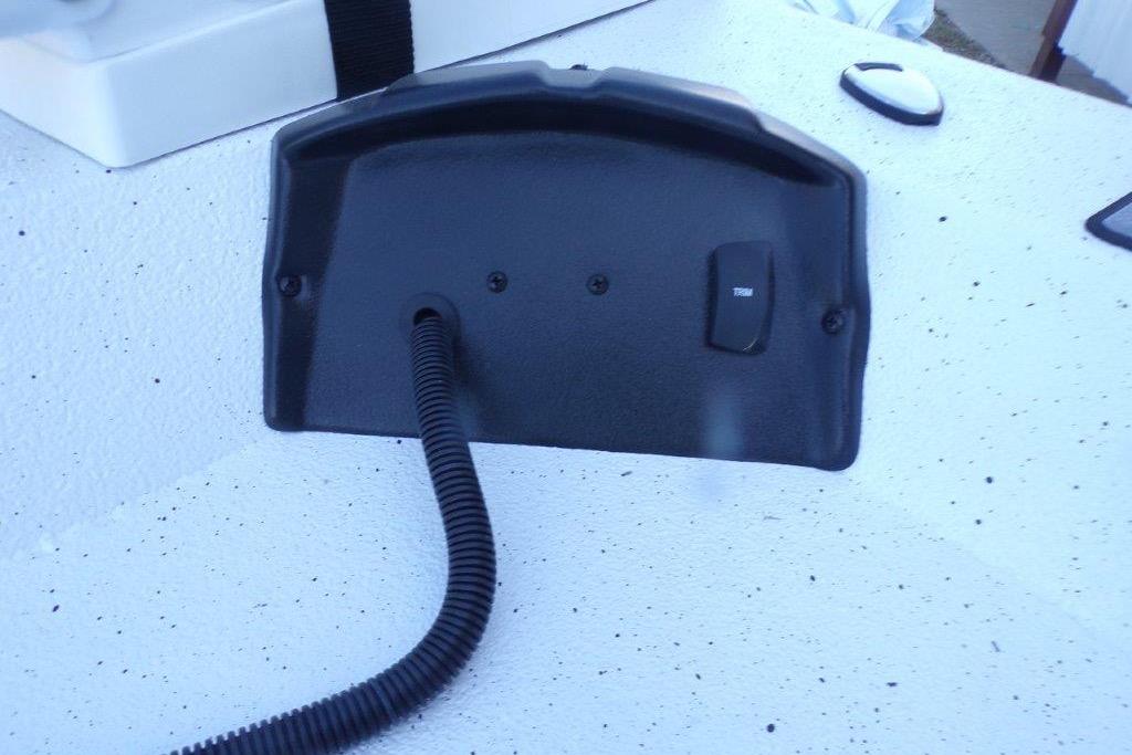 Control panel on 2026 Xpress H20B Bay boat deck with wiring.