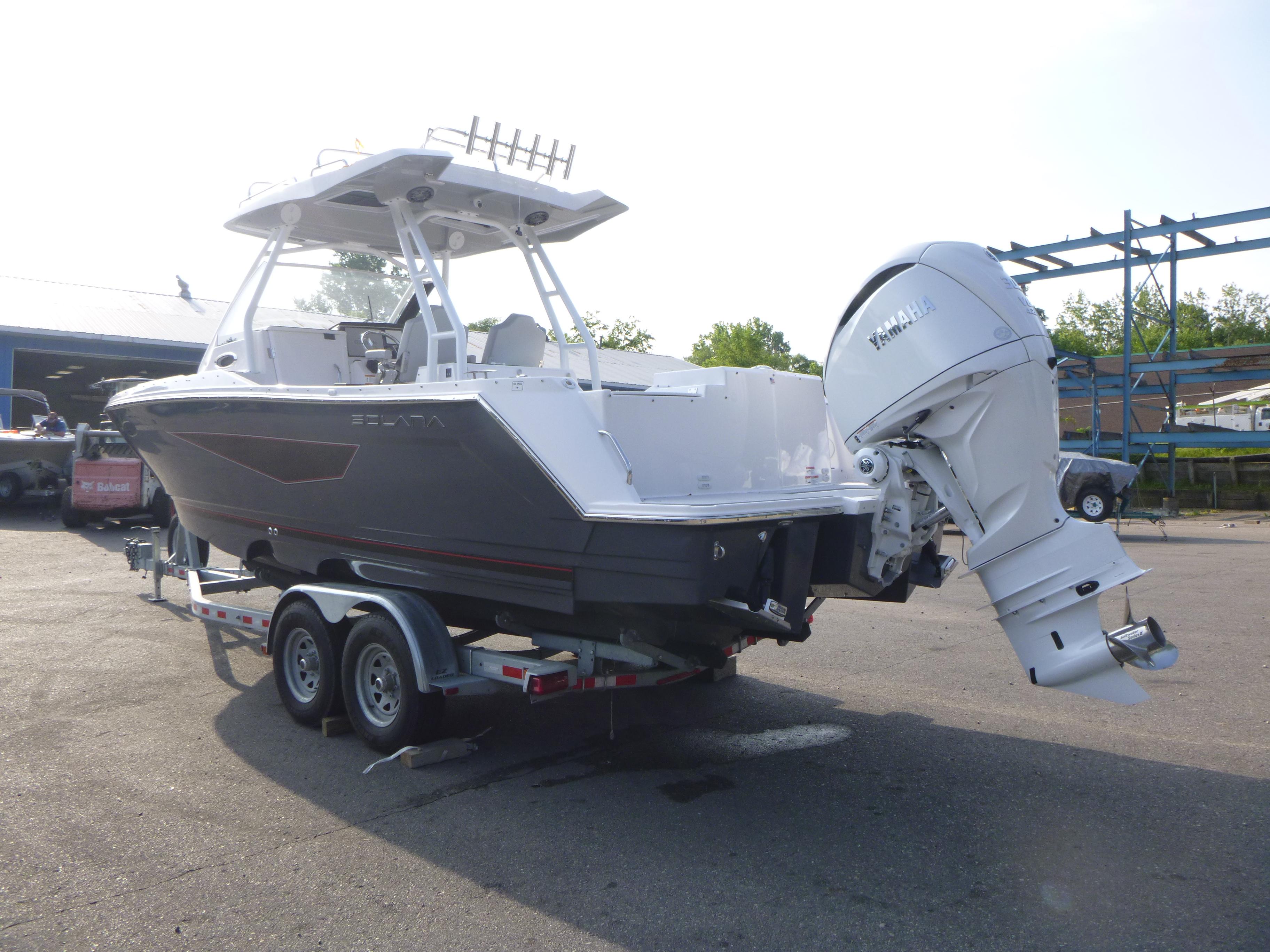 2025 Solara S-250 CW boat on trailer with Yamaha outboard motor.