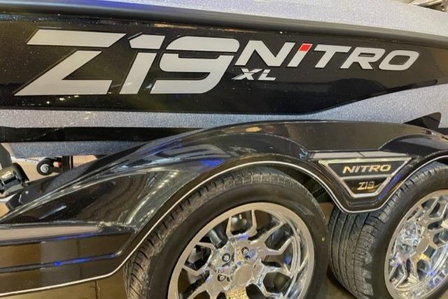 2026 Nitro Z19 XL Pro boat with sleek design and chrome wheels.