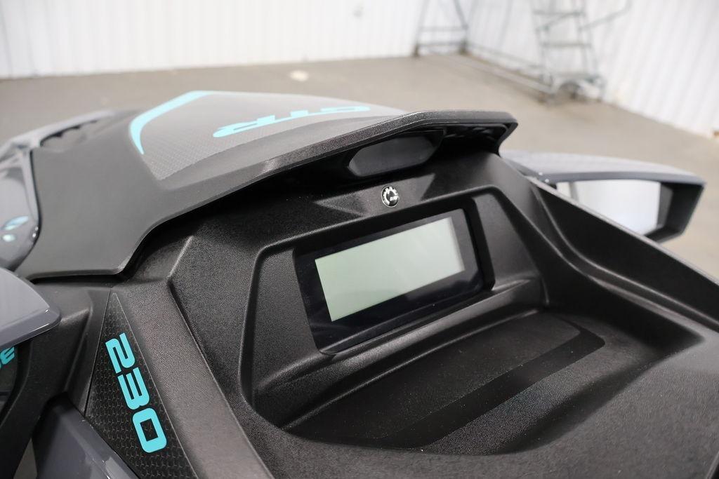 2026 Sea-Doo GTR 230 dashboard close-up with digital display and sleek design.