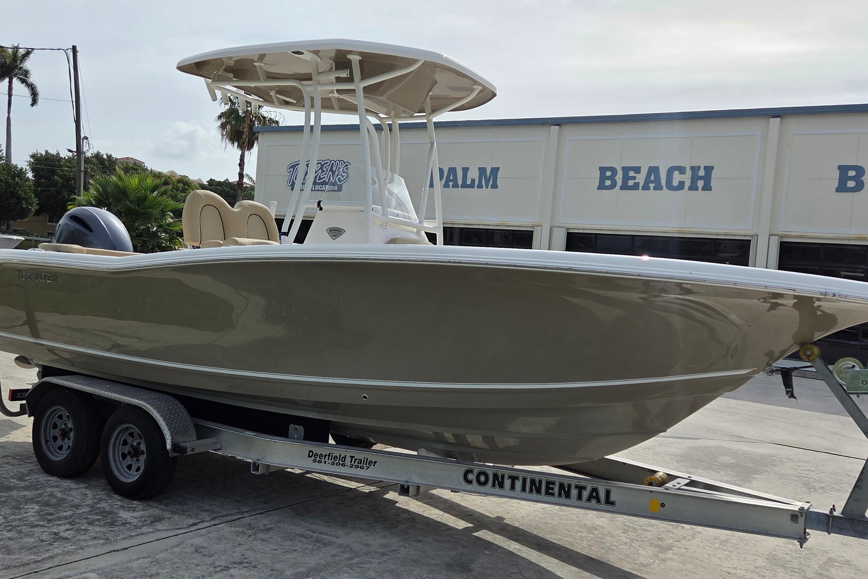 2015 Tidewater 220 LXF boat on trailer at Palm Beach location.