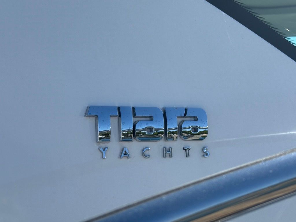 Close-up of the Tiara Yachts logo on a boat.