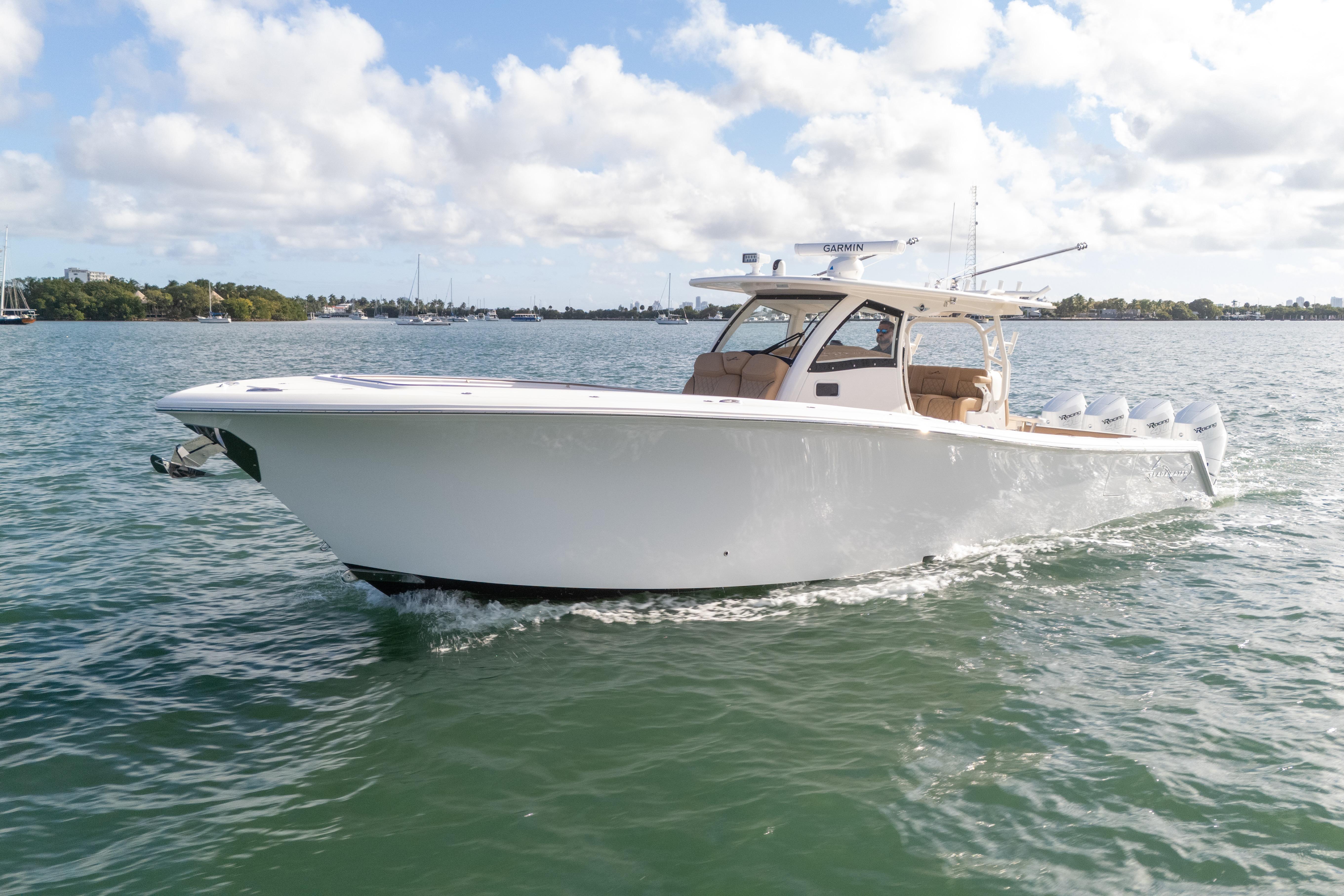 2026 Blackwater 41 Performance Fish boat cruising on a sunny day.