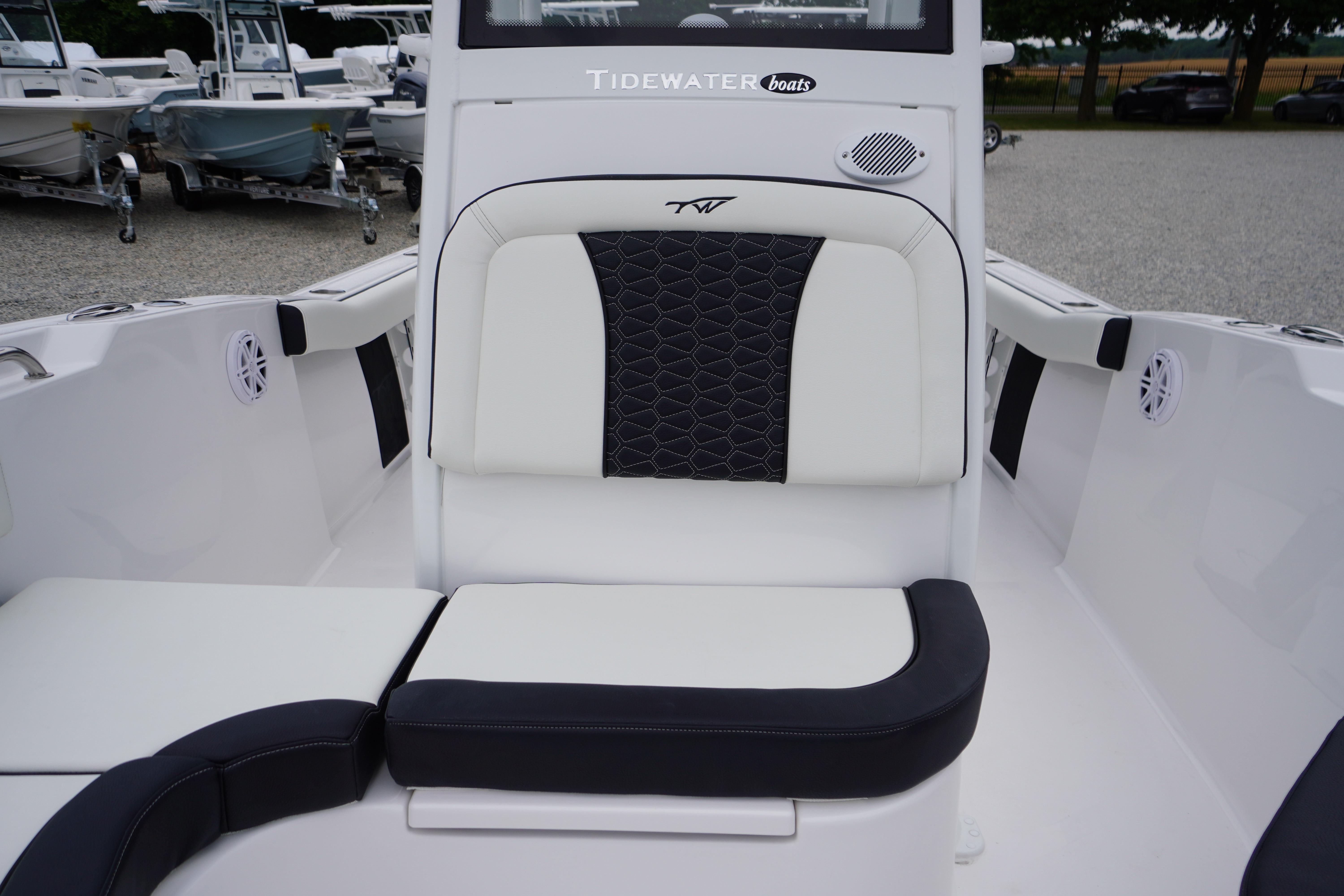 2026 Tidewater 232 SS boat interior with stylish seating and modern design.
