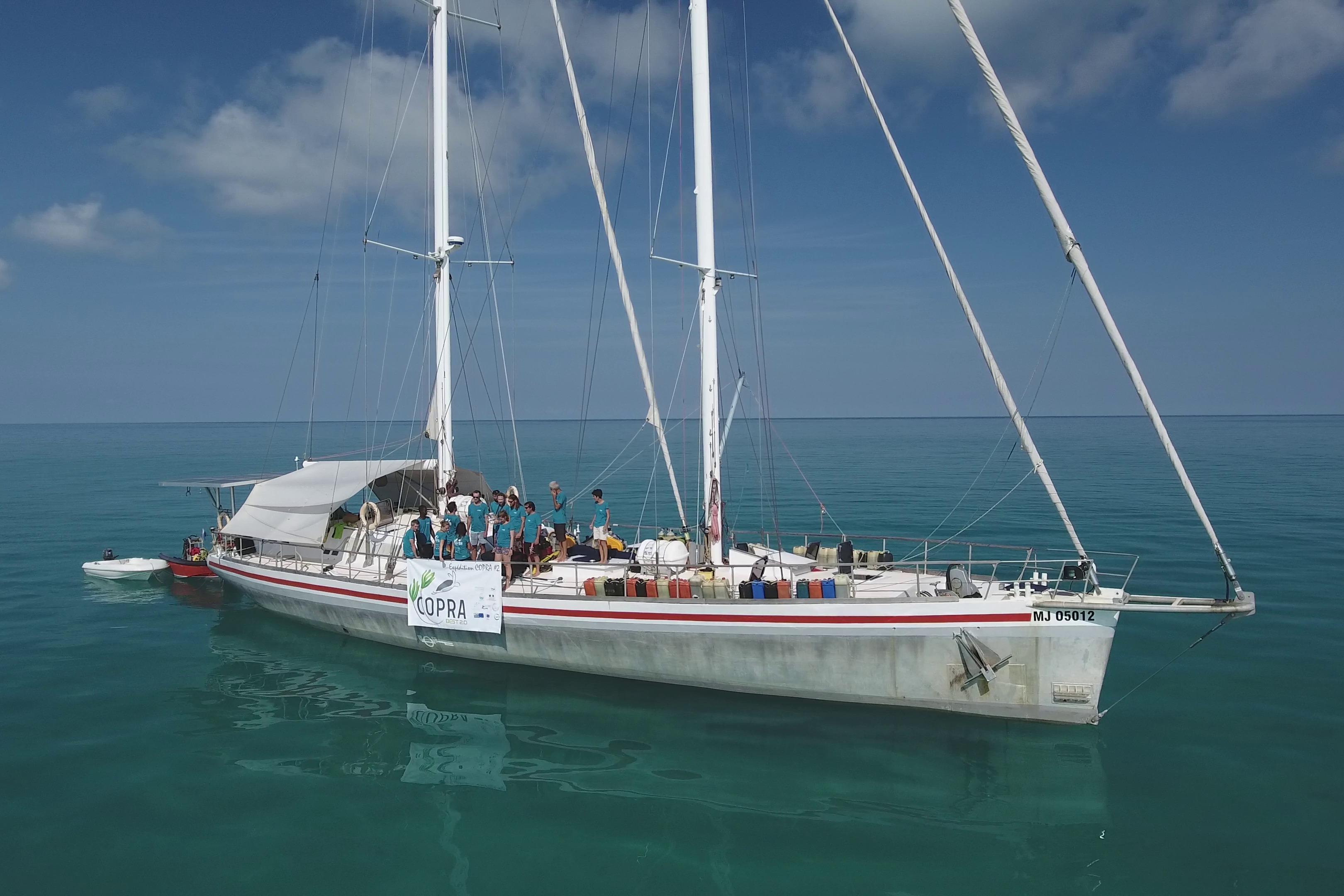 Custom 2004 Pita Yachts sailboat with group onboard, sailing in calm blue waters.