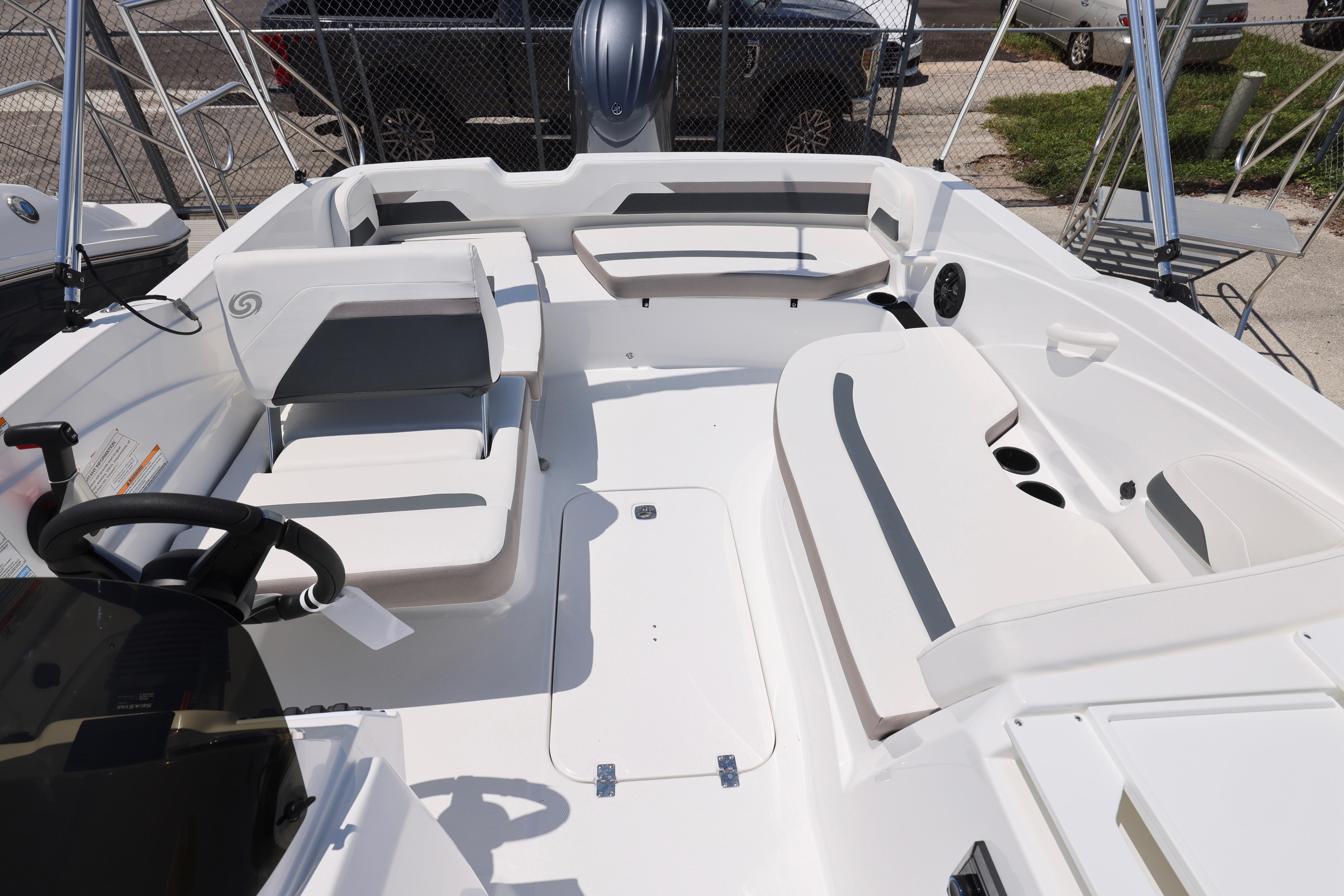 2026 Hurricane SunDeck Sport 205 OB boat interior with spacious seating and modern design.