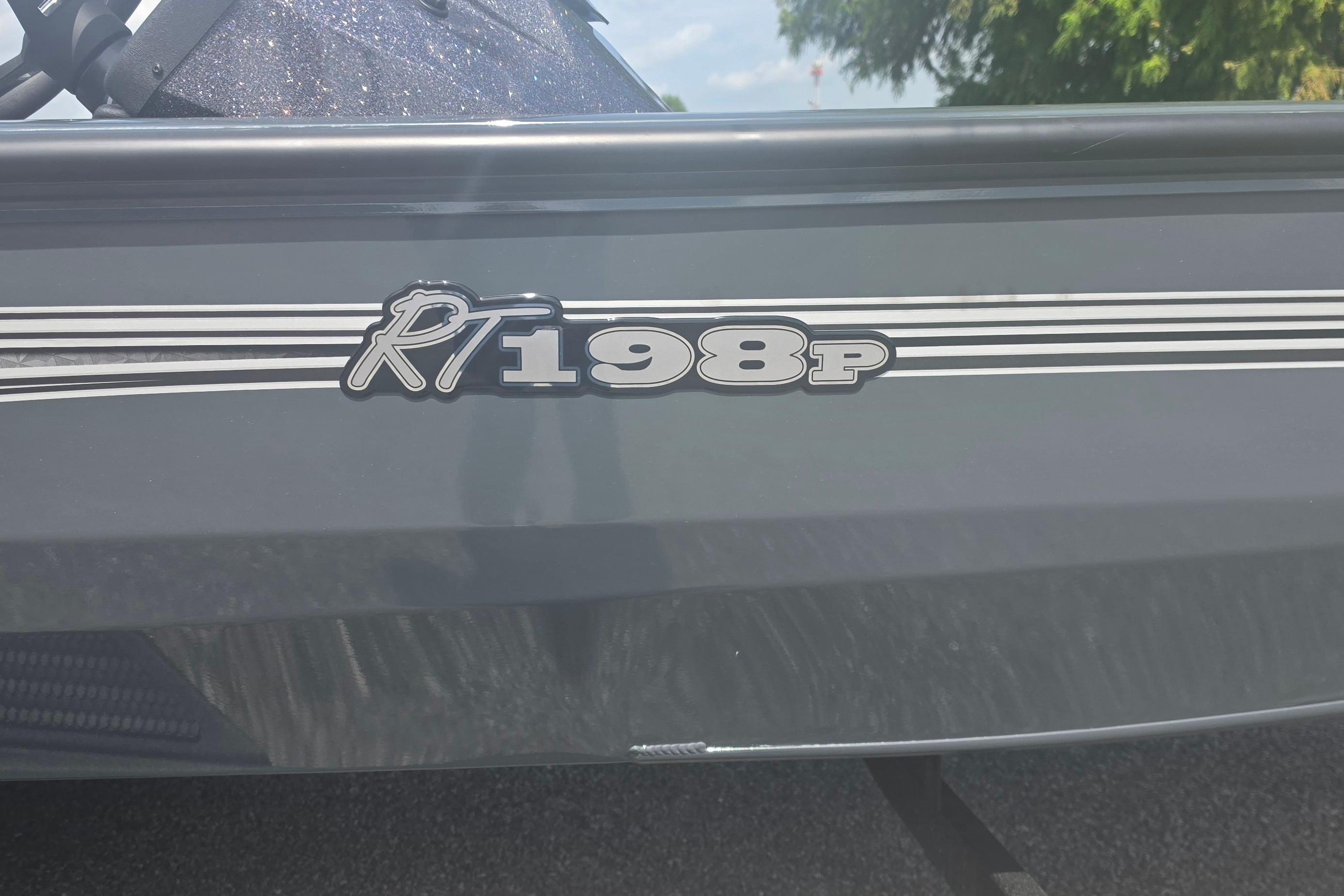 2026 Ranger RT198P boat model logo on a sleek gray surface.