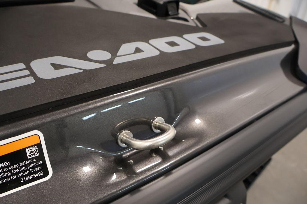 2026 Sea-Doo GTR 230 close-up showing logo and towing hook detail.