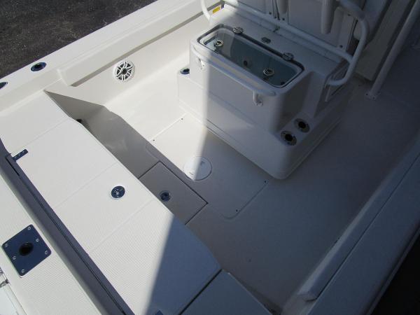 2024 Ranger 2660 Bay boat interior with storage compartments and seating.