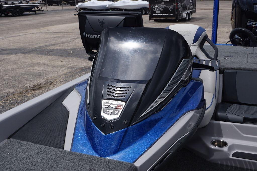 2020 Skeeter FXR21 Limited boat with sleek blue design and advanced features.