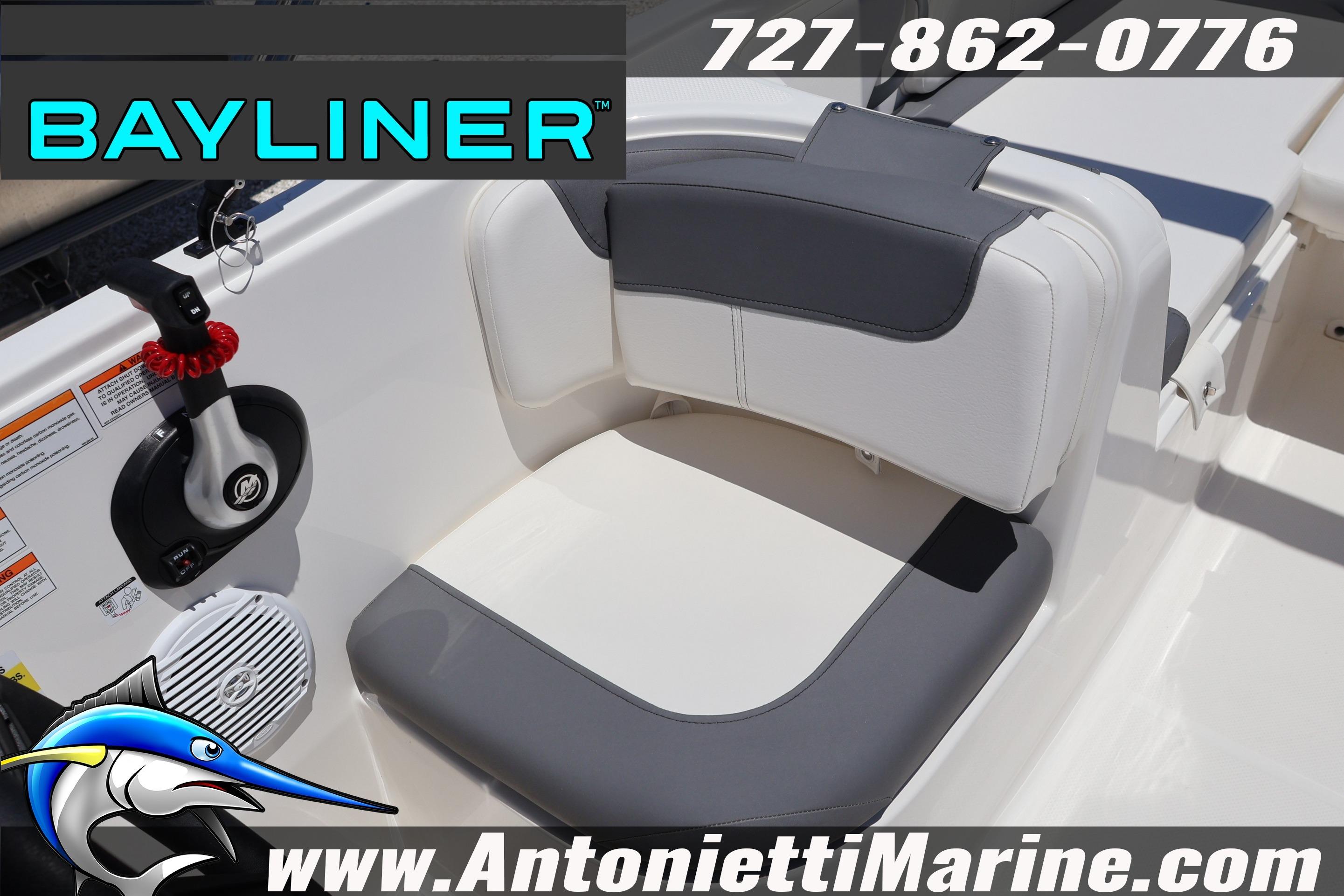 2026 Bayliner Element E18 boat seat with control panel and speaker.