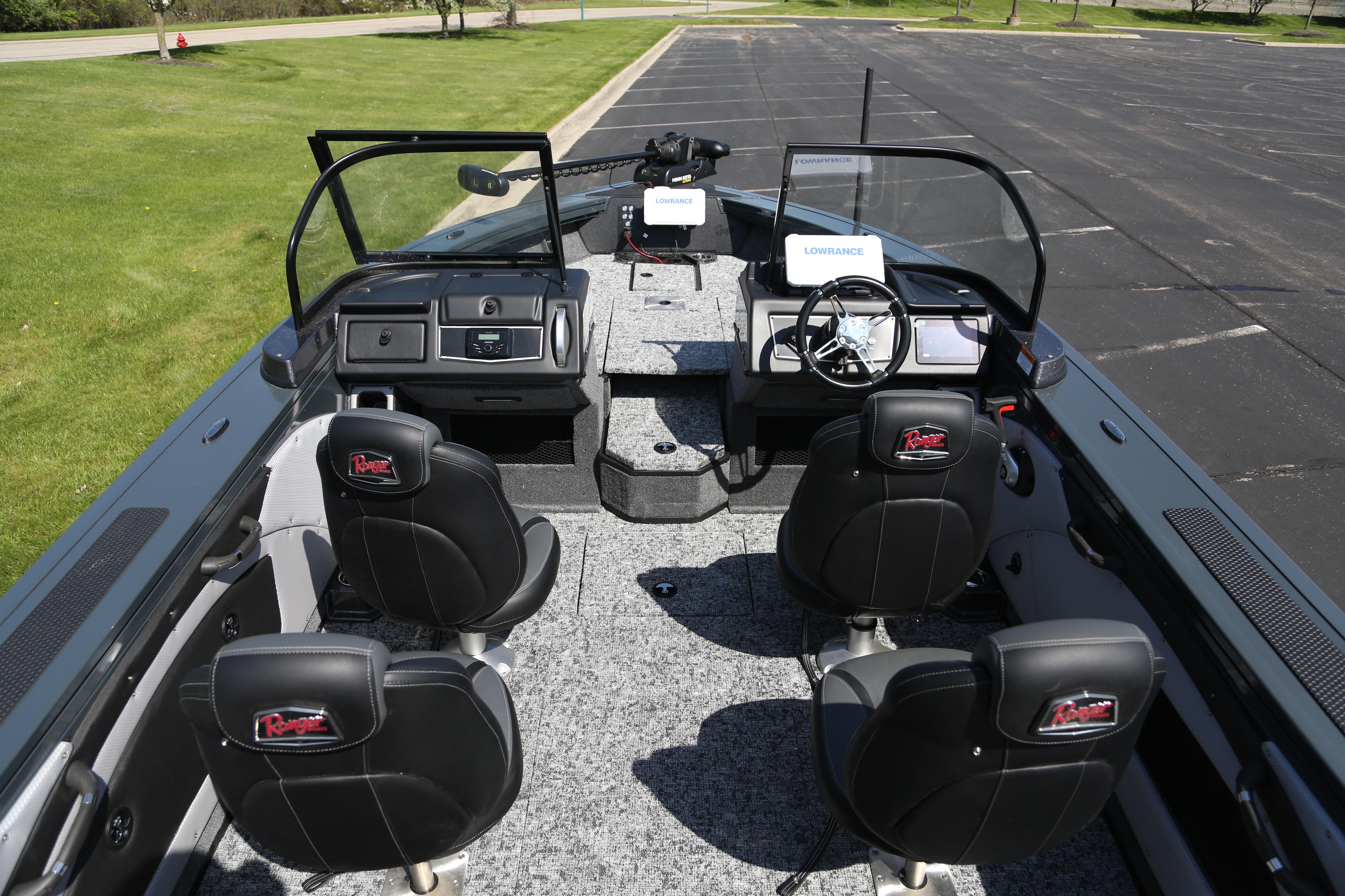2026 Ranger VX1888 WT boat interior with four seats and modern dashboard.
