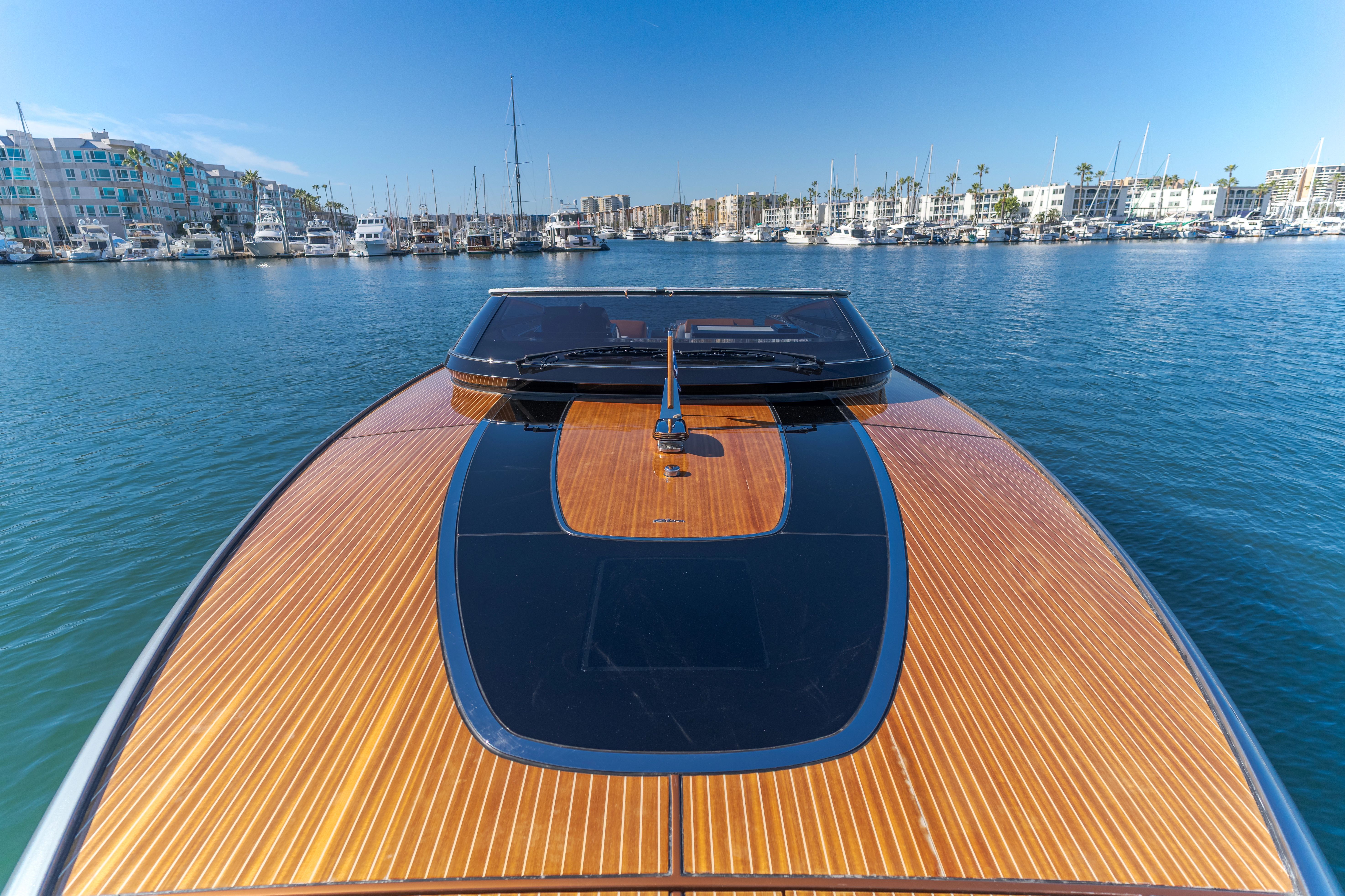 Riva 48' Dolceriva yacht in harbor, 2021 model.