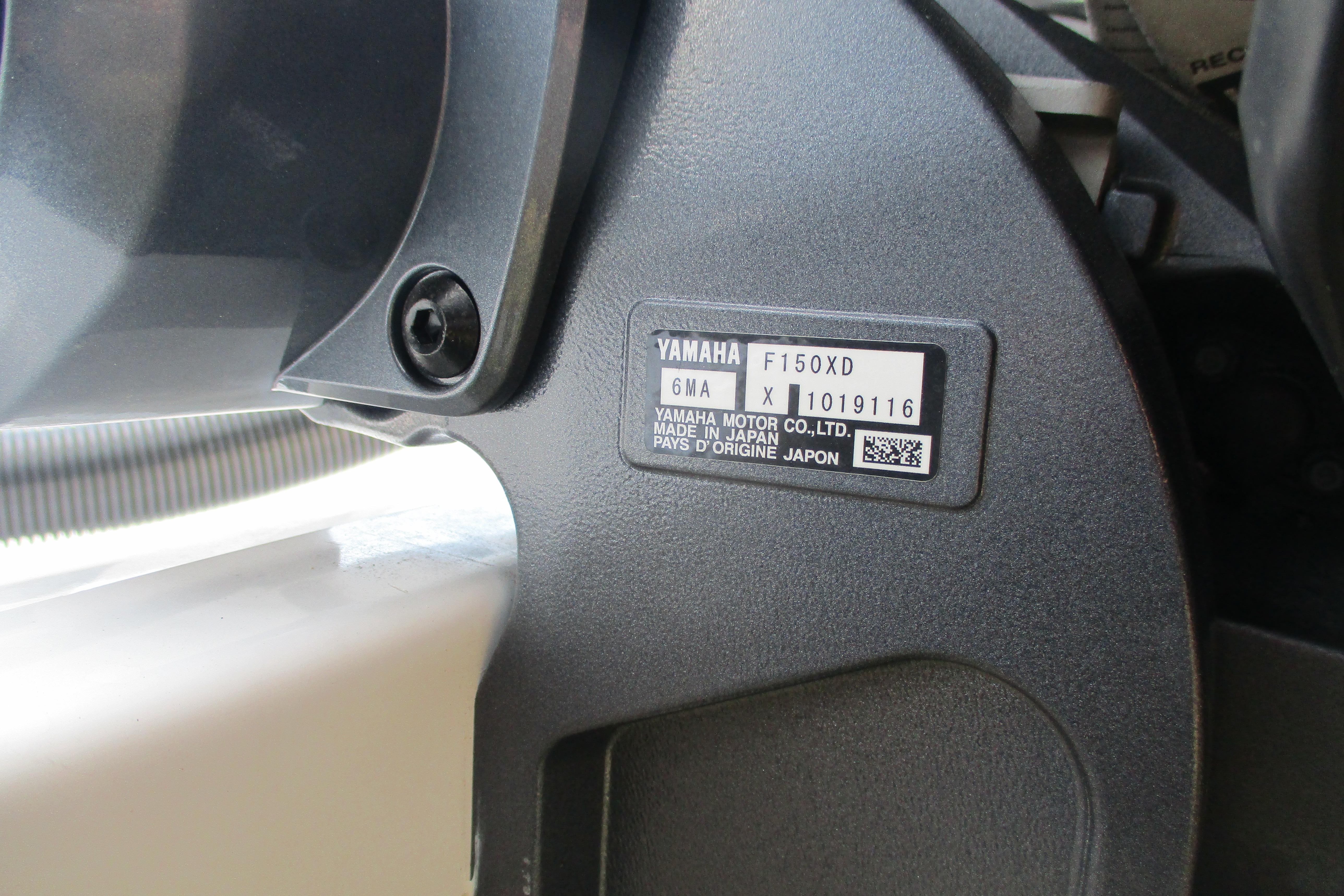Yamaha F150XD engine label on 2026 Sea Fox 268 Commander boat.