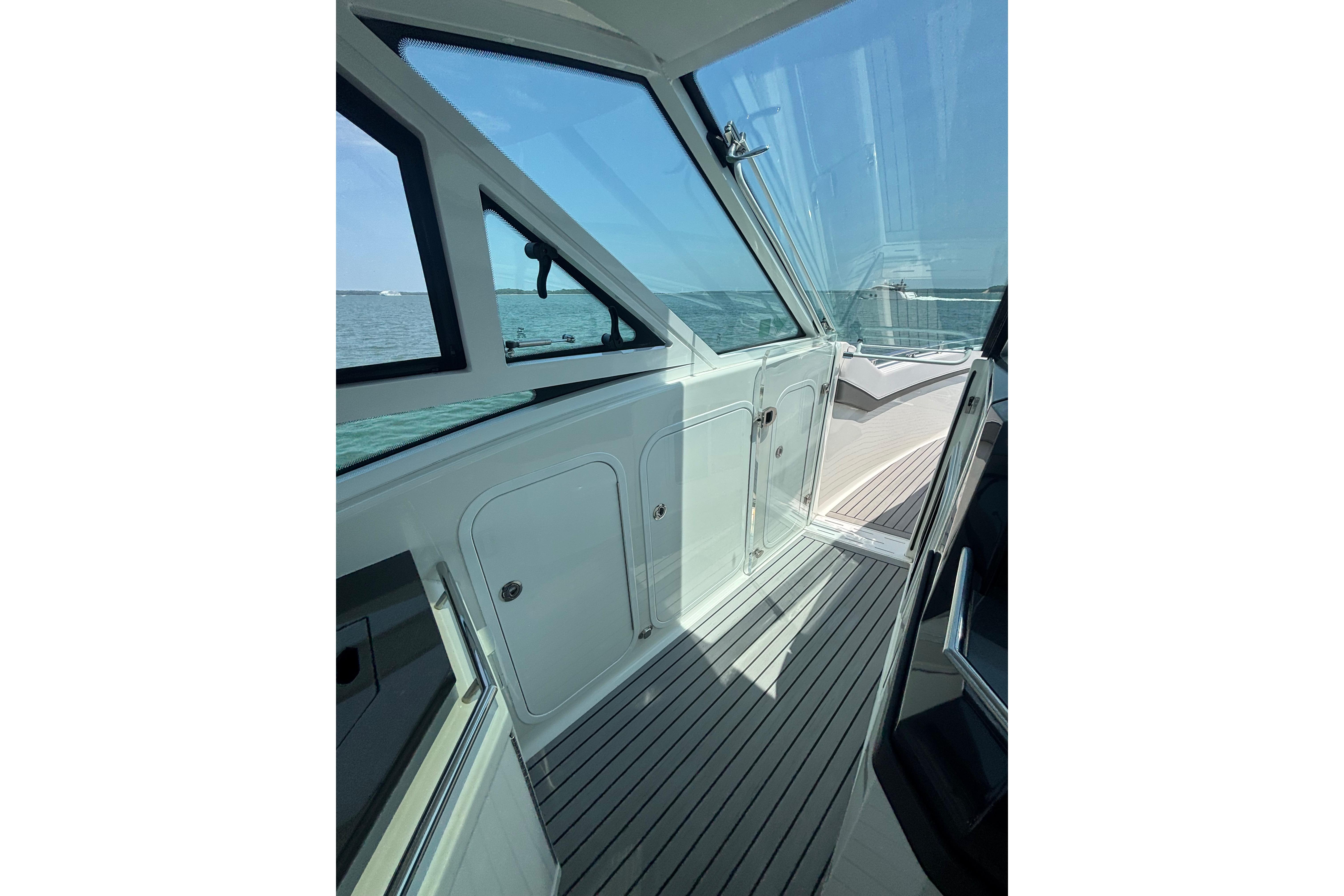 2019 Formula 430 Super Sport Crossover yacht interior with sleek design and ocean view.