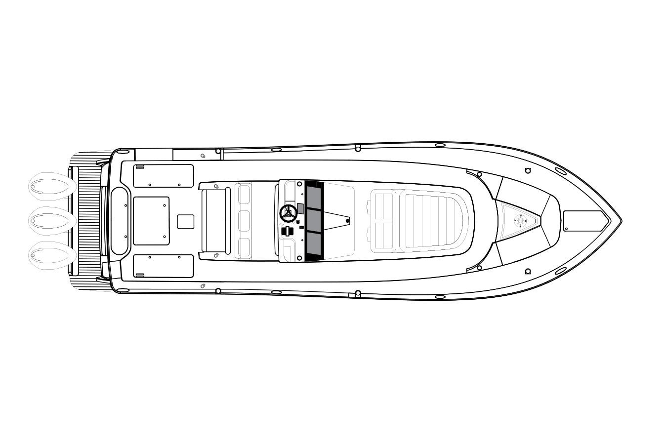 Manufacturer Provided Image: Top view of a 2020 Scout 355 LXF boat layout.