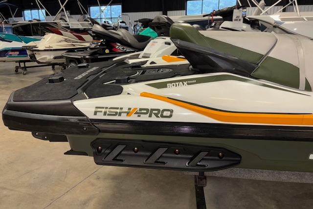 2020 Sea-Doo FISH PRO watercraft in showroom, featuring Rotax engine and sleek design.