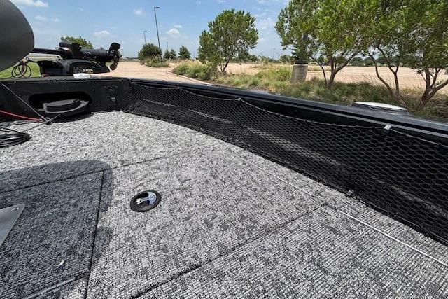 2026 Ranger VS1782SC Angler boat deck with textured flooring and storage netting.