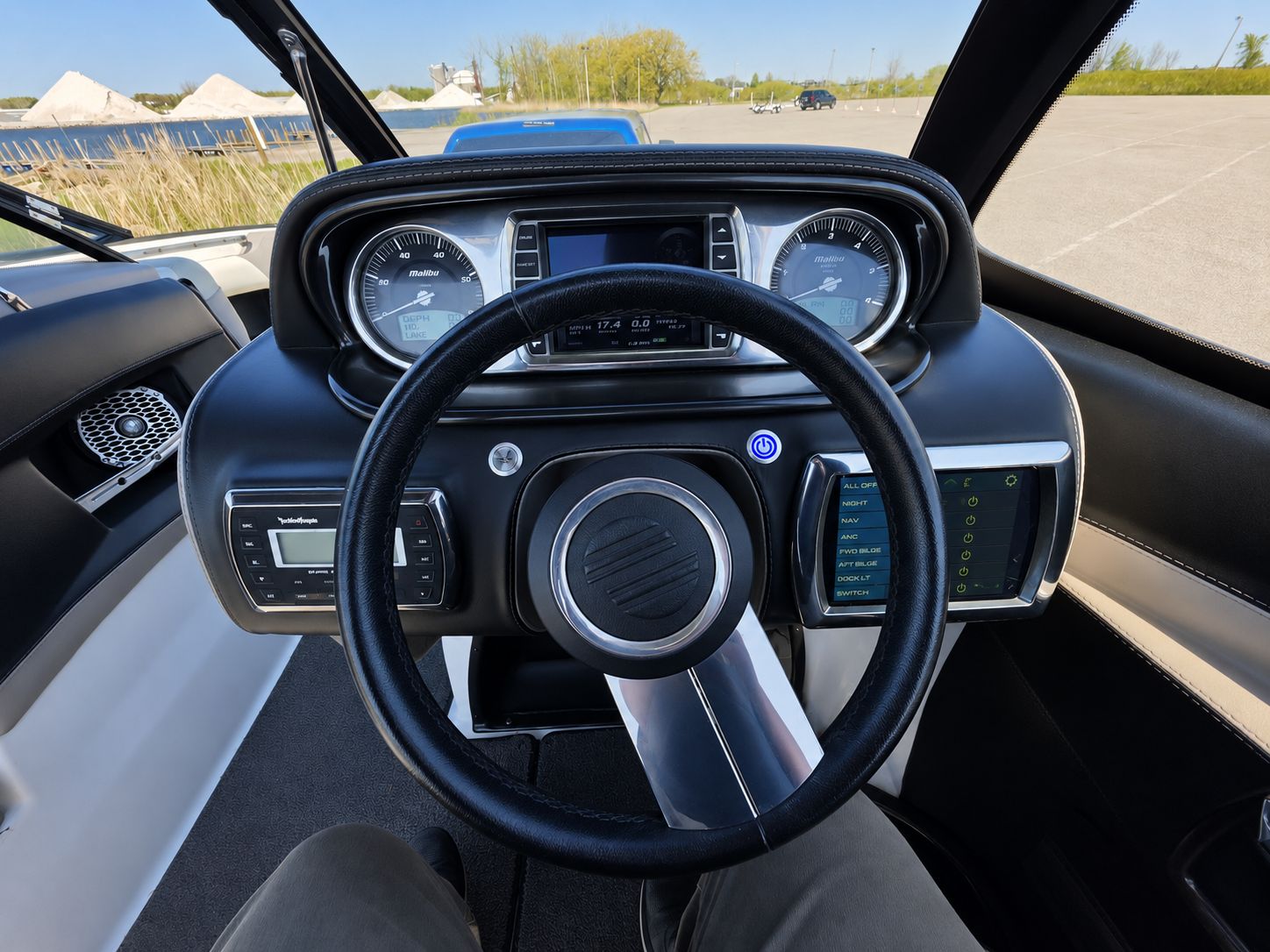 Interior view of 2014 Malibu Wakesetter 24 MXZ dashboard.