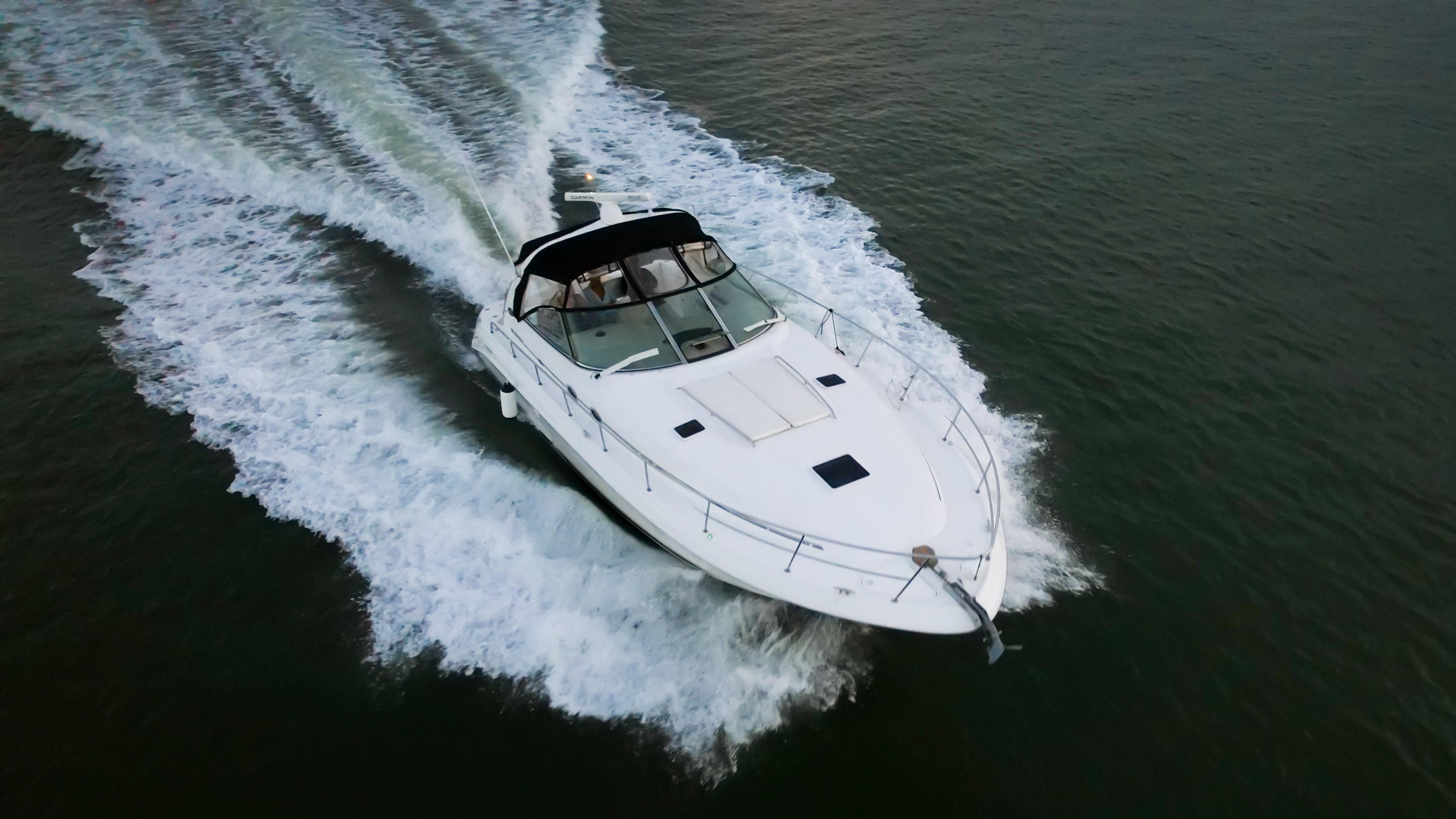 2002 Sea Ray 410 Express Cruiser on the water.
