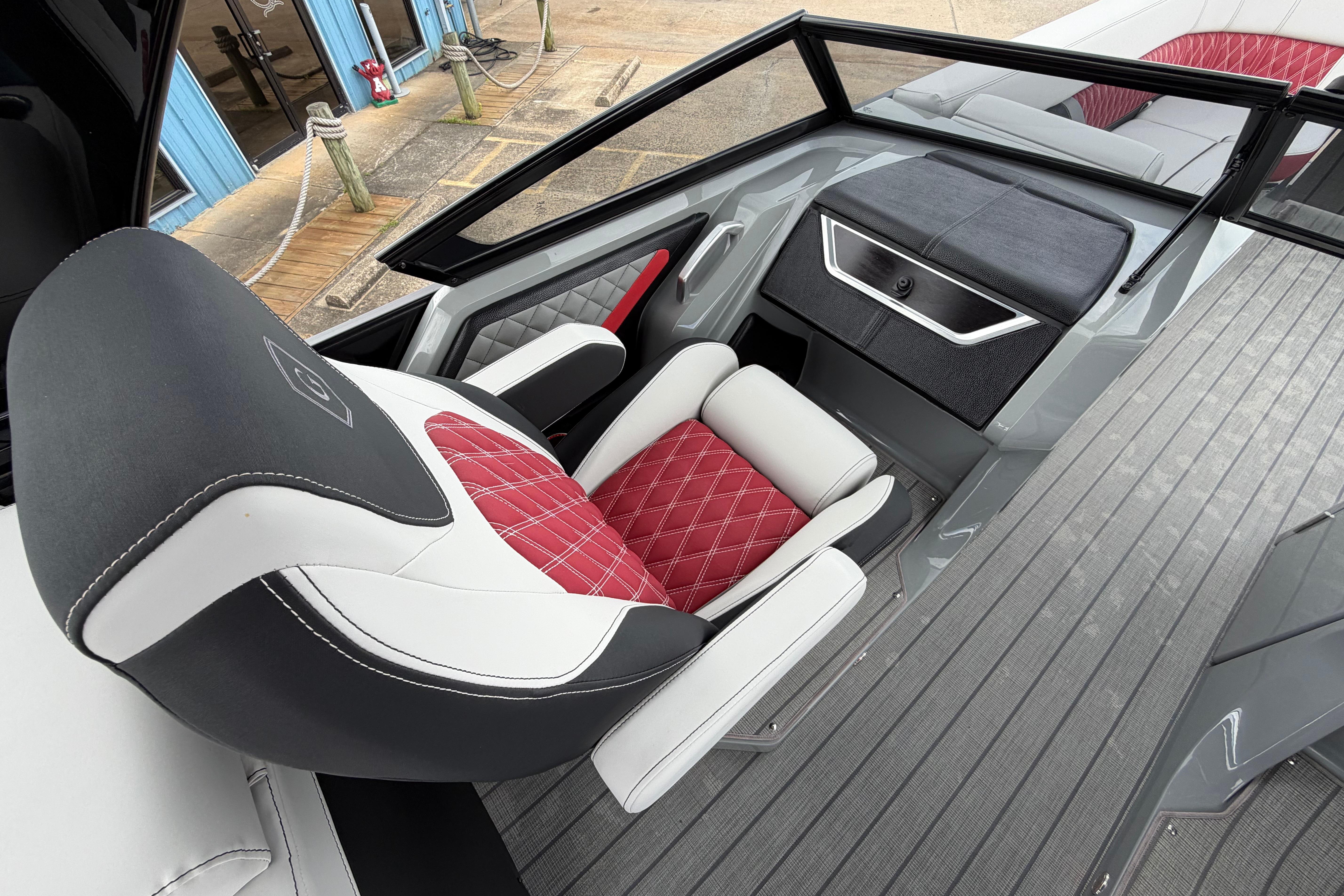Luxurious interior of 2023 Godfrey Sanpan 2700 ULW Twin boat with stylish seating.