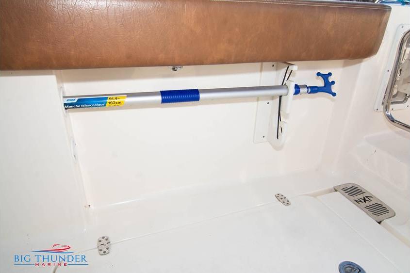 2022 Scout 350 LXZ boat interior with mounted telescopic handle.