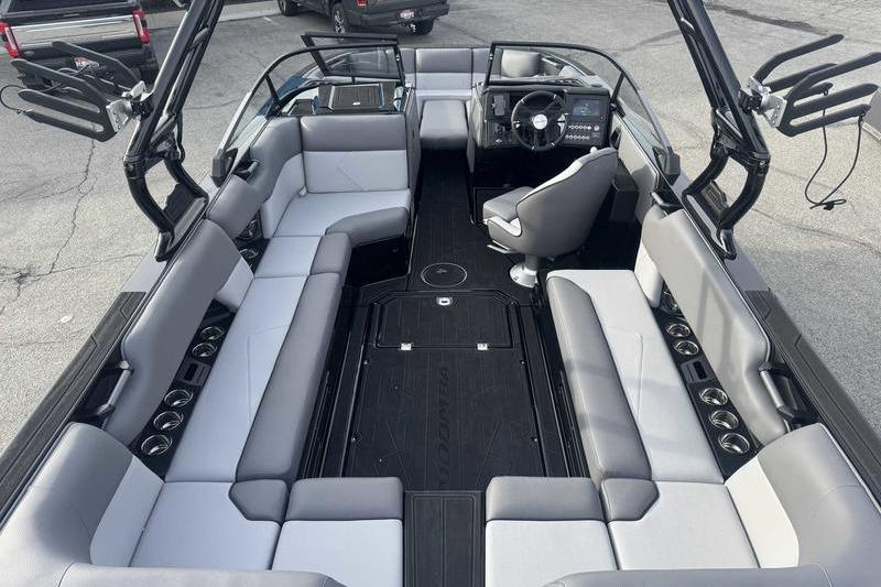 2026 Moomba Tykon boat interior with spacious seating and modern design.
