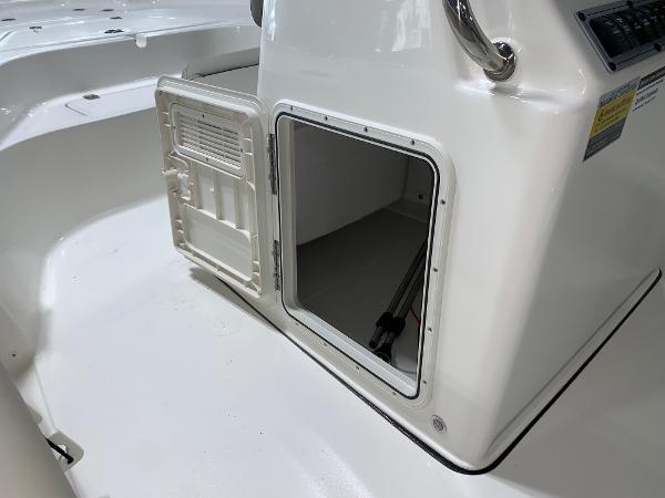 2024 Key West 188 Bay Reef boat storage compartment with open hatch.