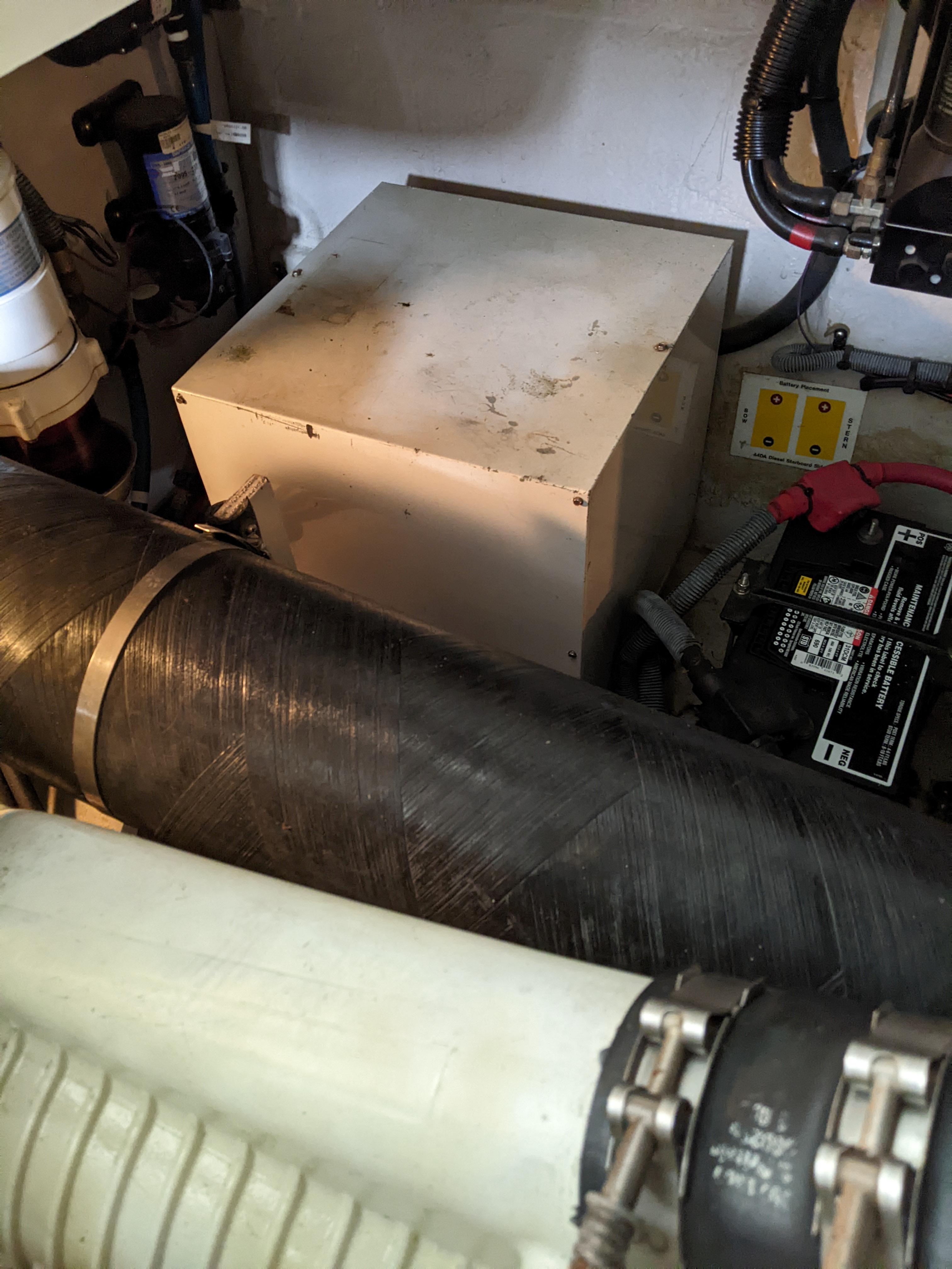Engine compartment of a 2006 Sea Ray 44 Sundancer boat.