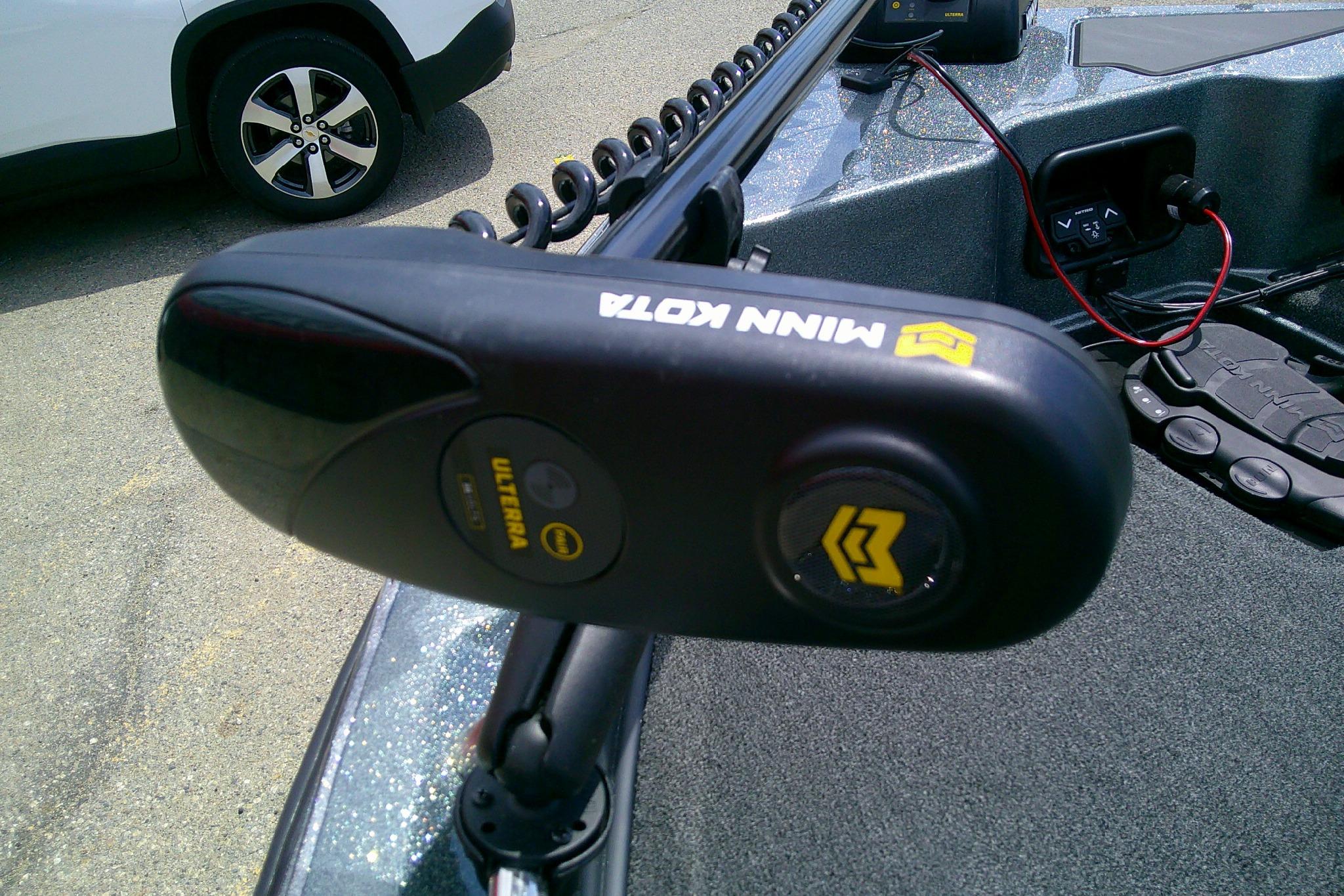 Trolling motor on 2026 Nitro ZV19 Sport boat, featuring Minn Kota Ulterra.
