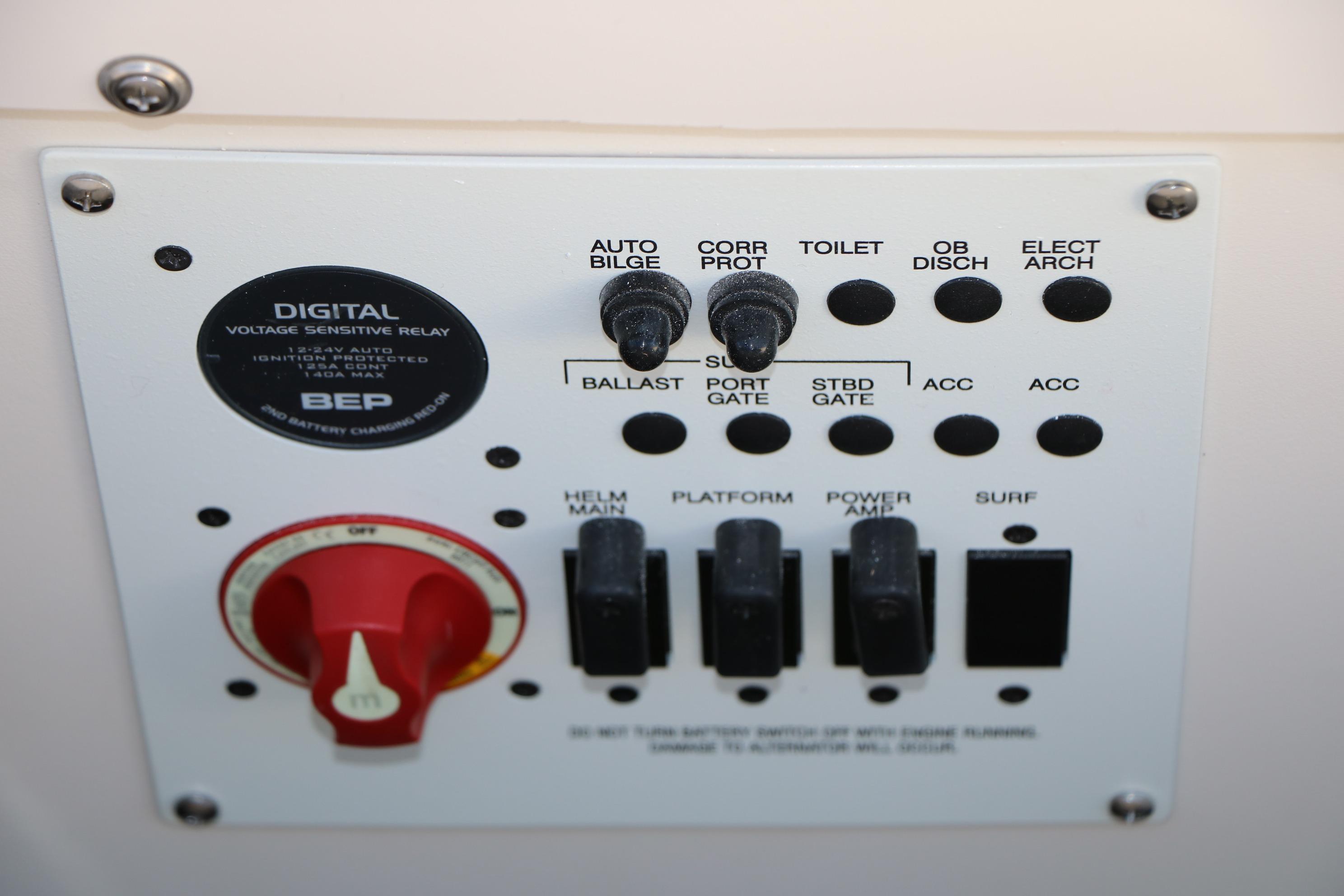 Control panel of 2026 Chaparral 247 SSX boat with switches and dials.