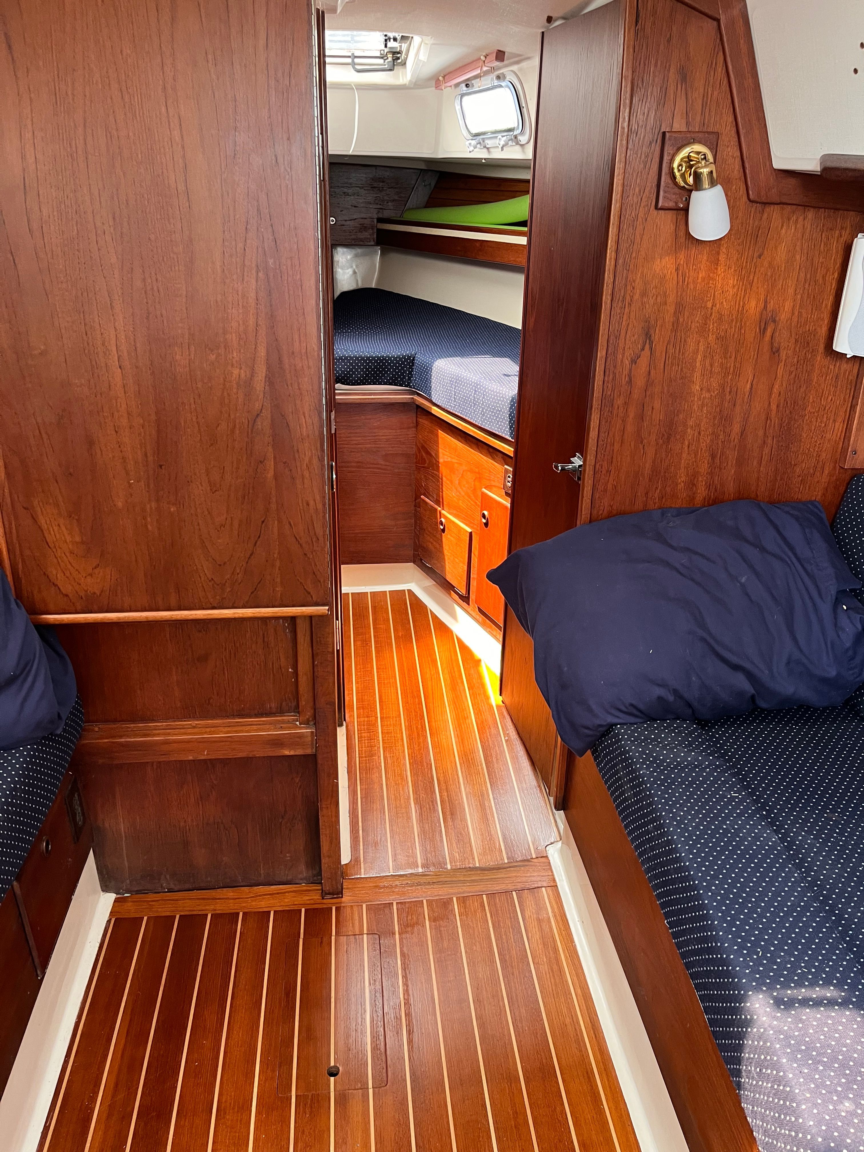 Interior of a 1989 Sabre 30 III yacht with wooden finish.