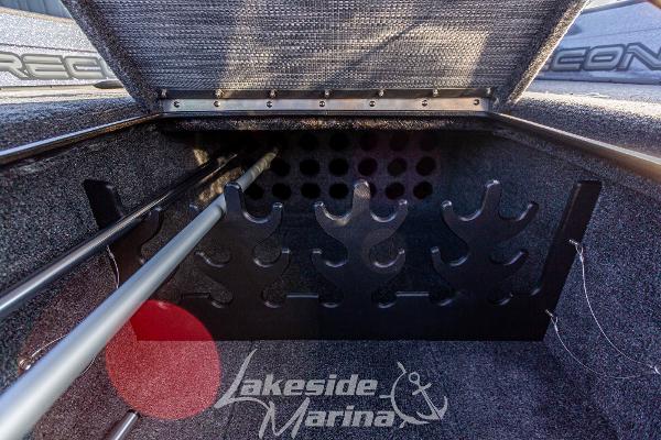 2024 Recon 985 SC boat rod storage compartment at Lakeside Marina.