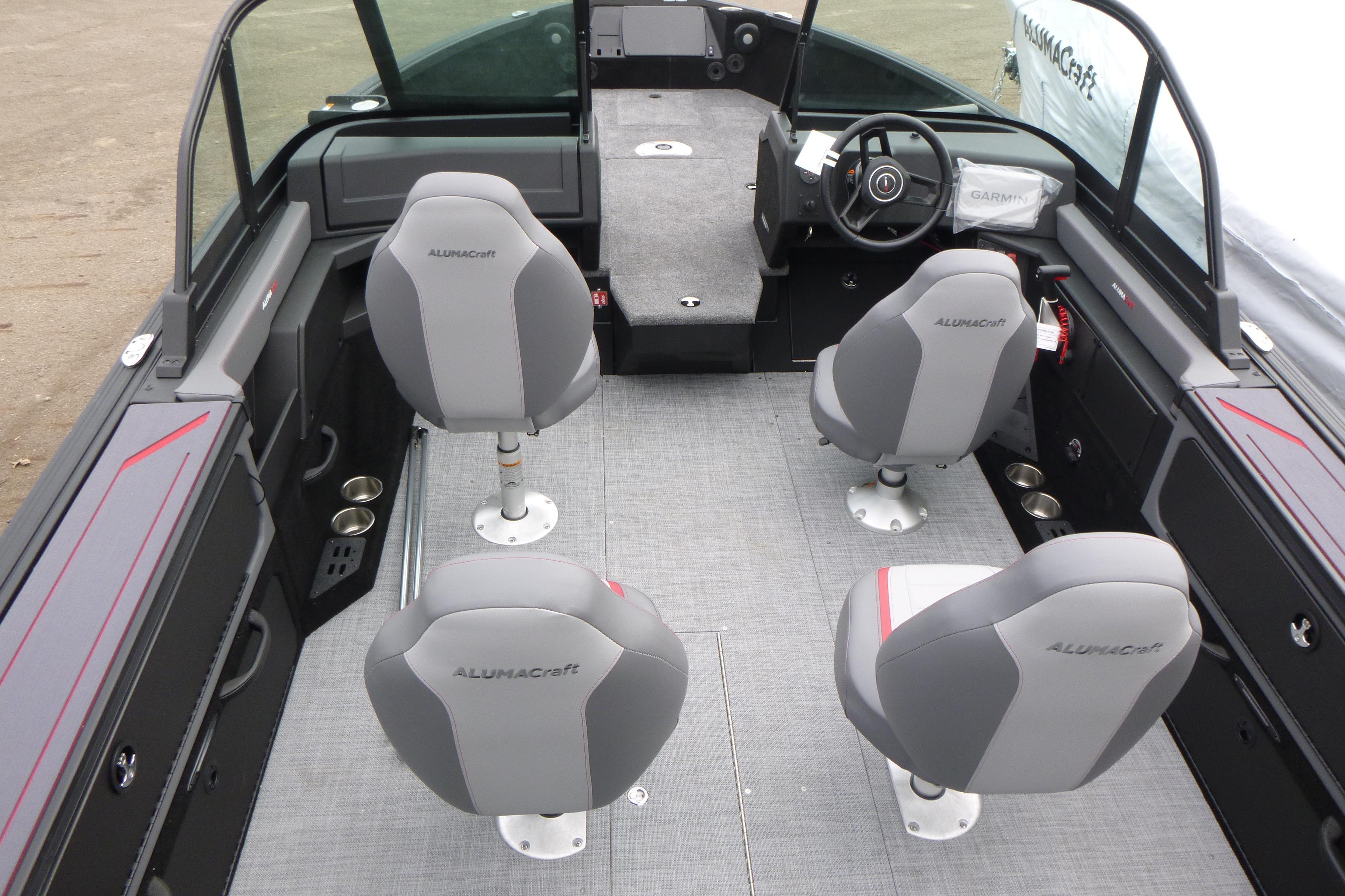 2025 Alumacraft Trophy 185X Sport boat interior with four seats and steering console.