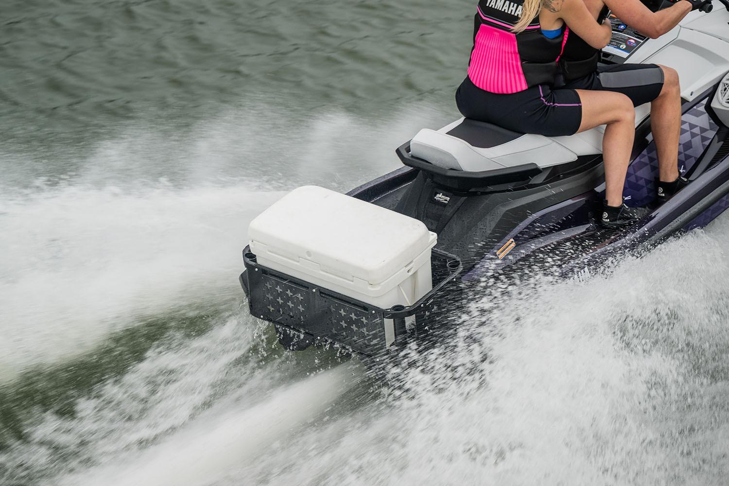 Manufacturer Provided Image: 2026 Yamaha WaveRunner FX Cruiser SVHO speeding on water with cooler attached.