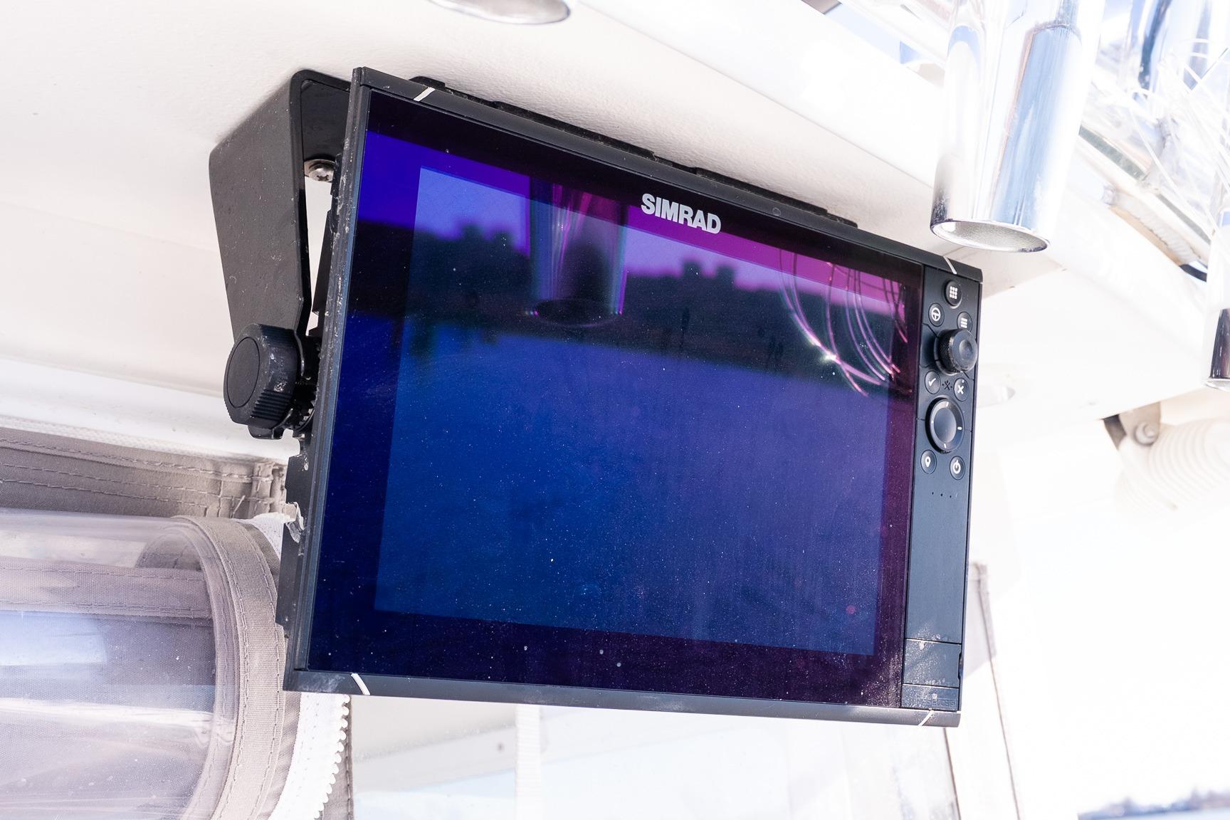 Simrad display on 2024 Steiger Craft 31 Fisherman boat dashboard.