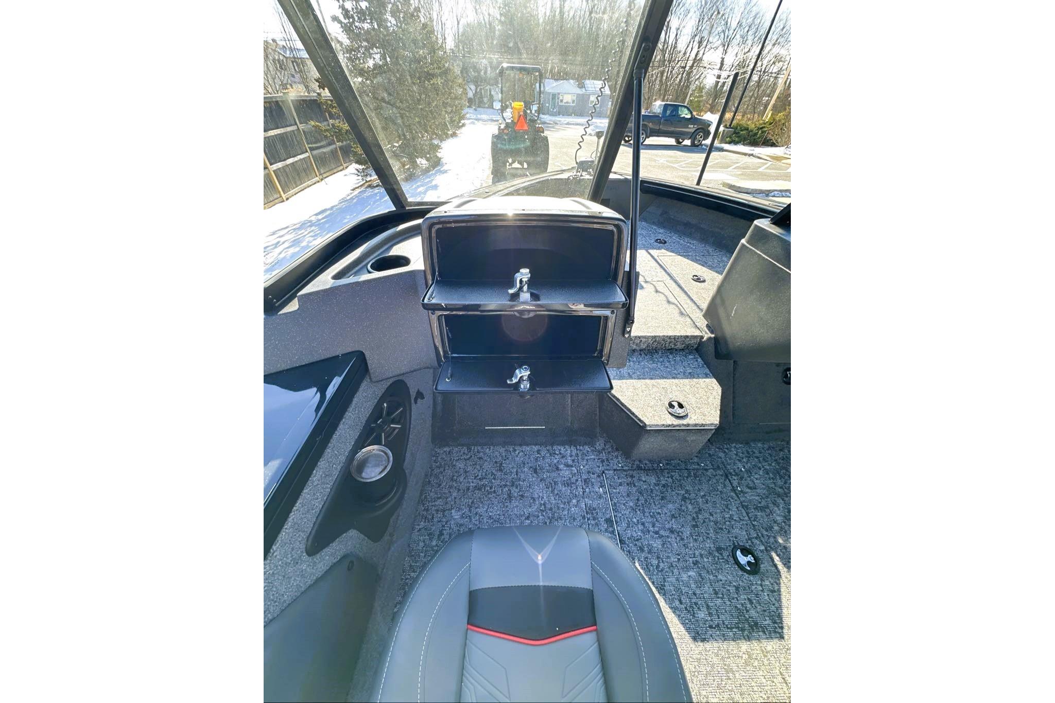 2026 Tracker Targa V-19 WT boat interior with seating and storage compartments.