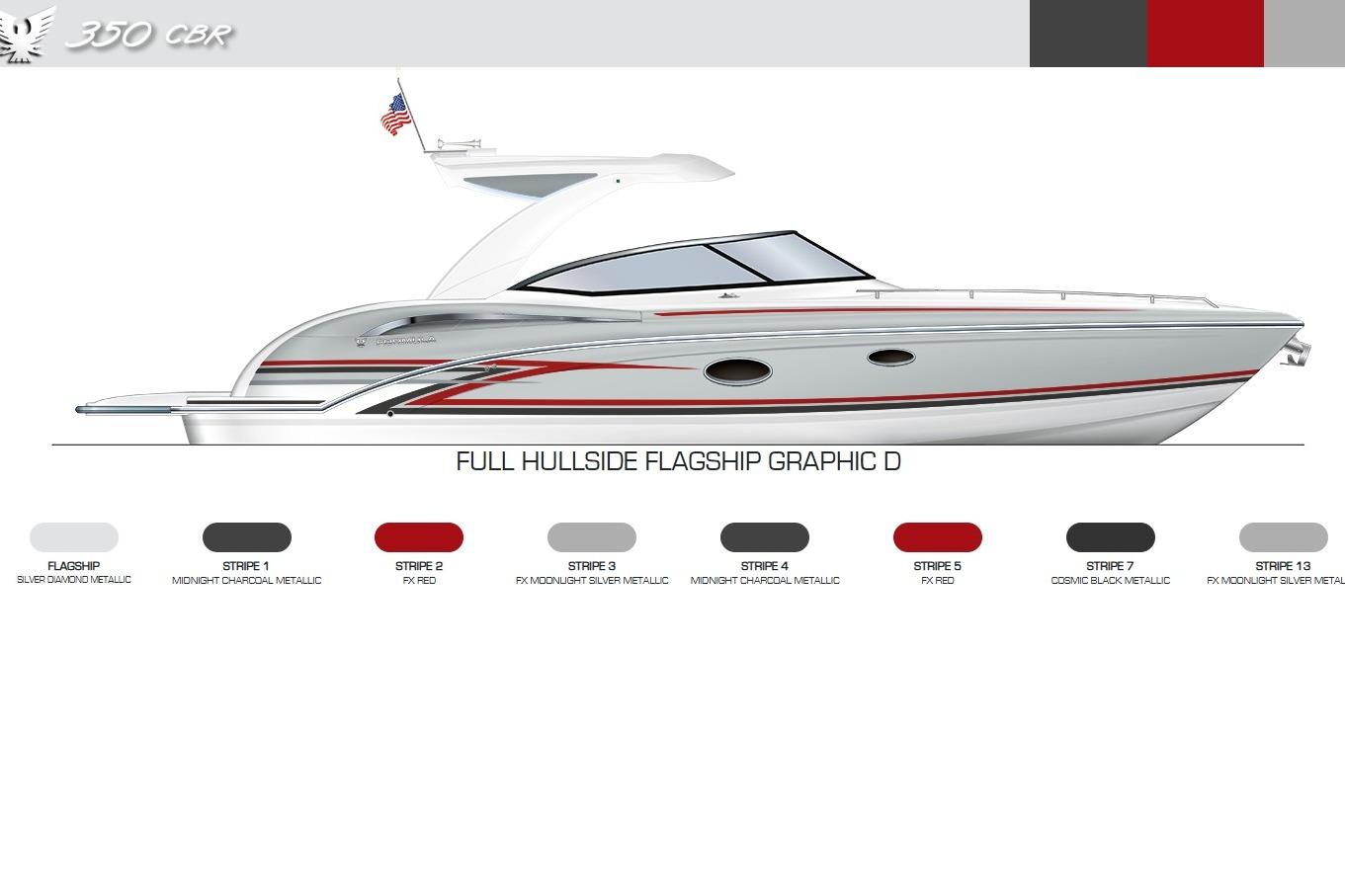2027 Formula 350 Crossover Bowrider I/O with full hullside graphic design and color options.