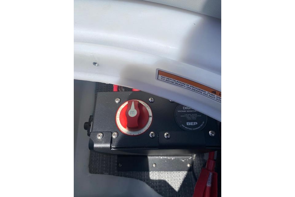 Close-up of a control panel on a 2026 Manitou 23 AURORA RF VPII 575 boat.