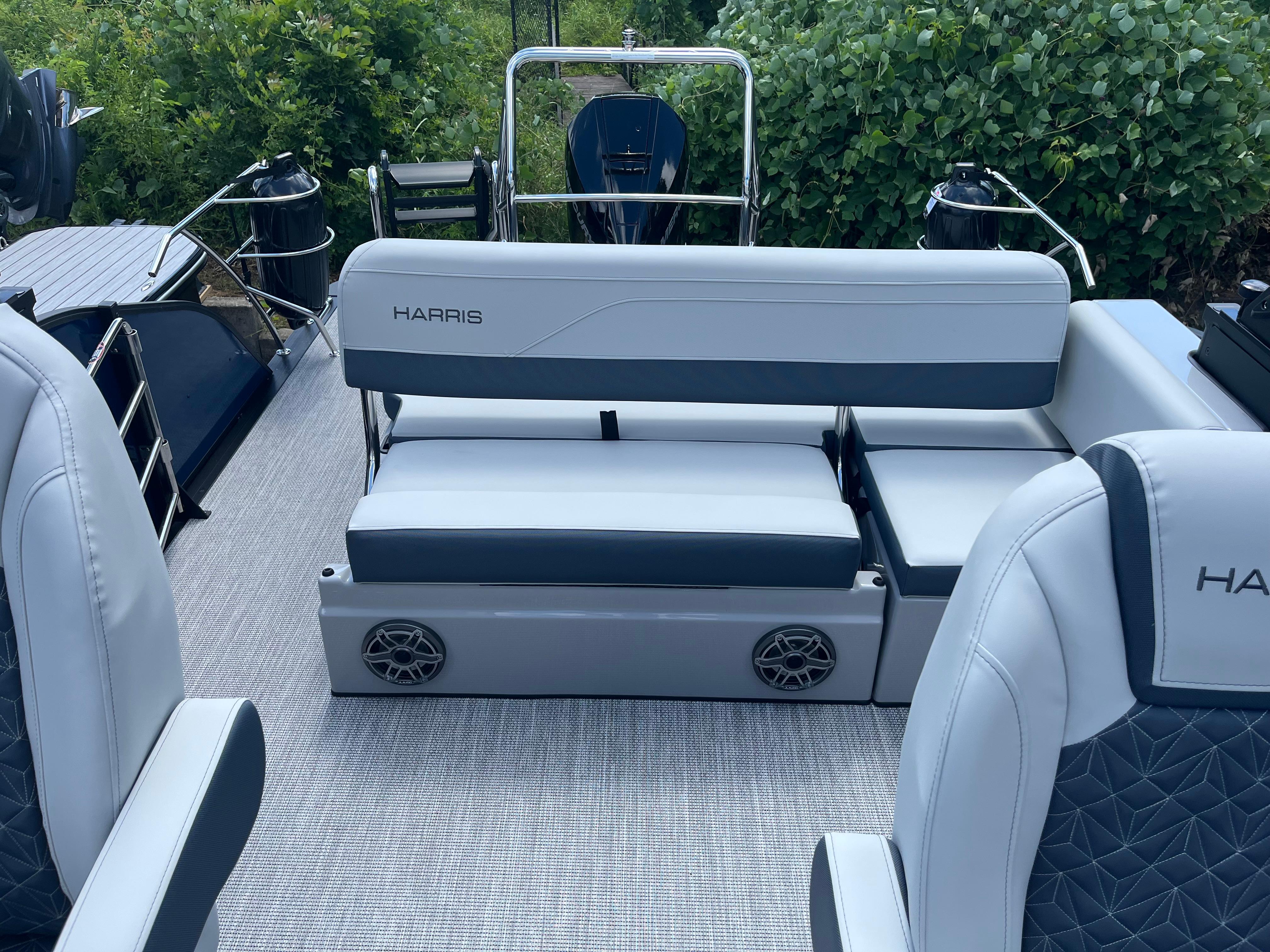2026 Harris Grand Mariner 230 boat interior with plush seating and modern design.