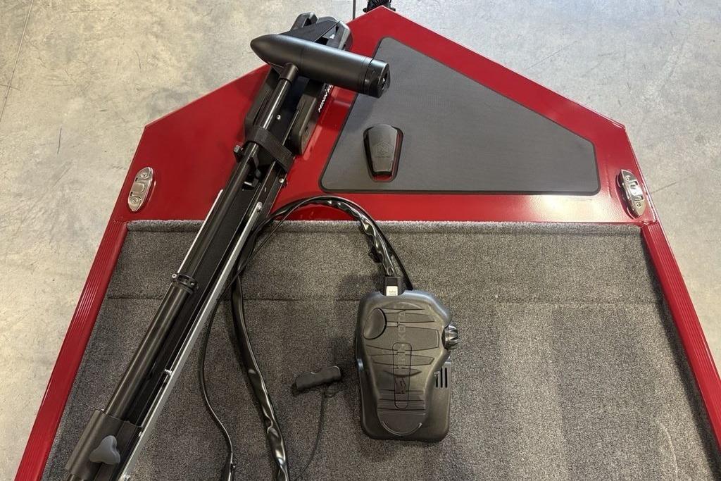 2026 Tracker Bass Tracker Classic XL boat deck with trolling motor and foot pedal.