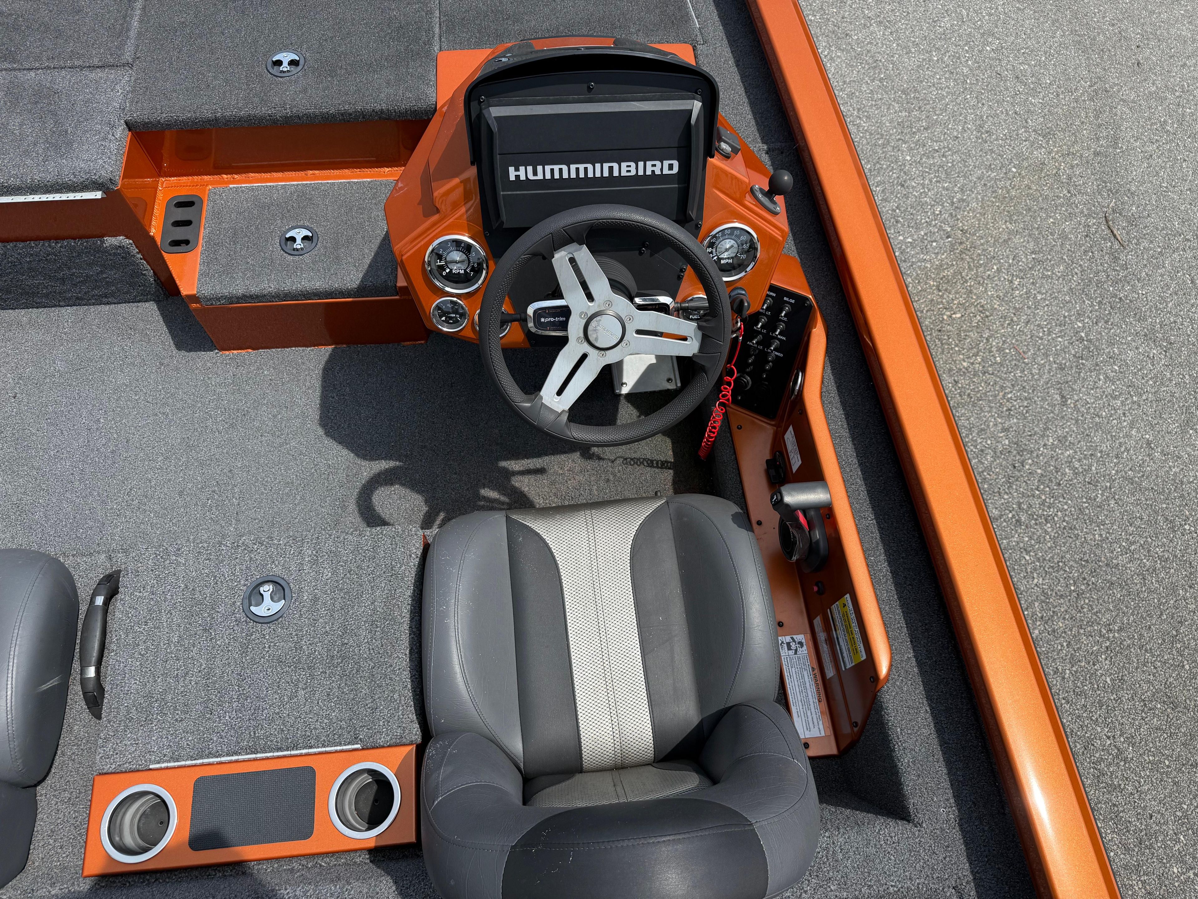 2020 Vexus AVX 1980 boat interior with steering wheel and Humminbird display.