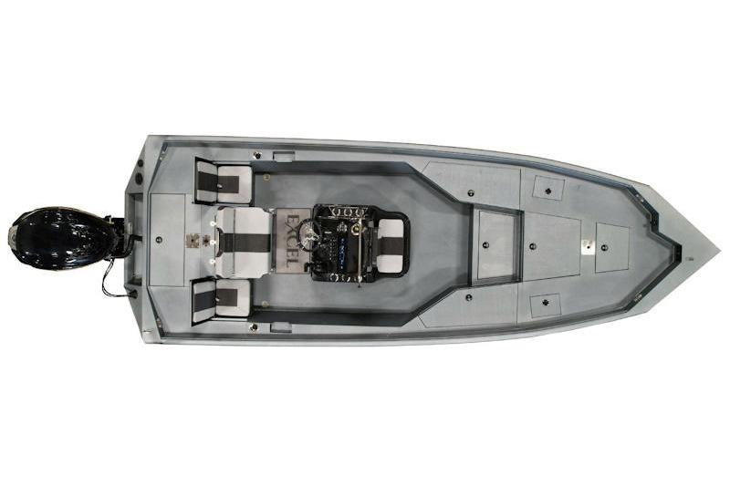 Top view of 2026 Excel 230 Bay Pro Elite boat with outboard motor.