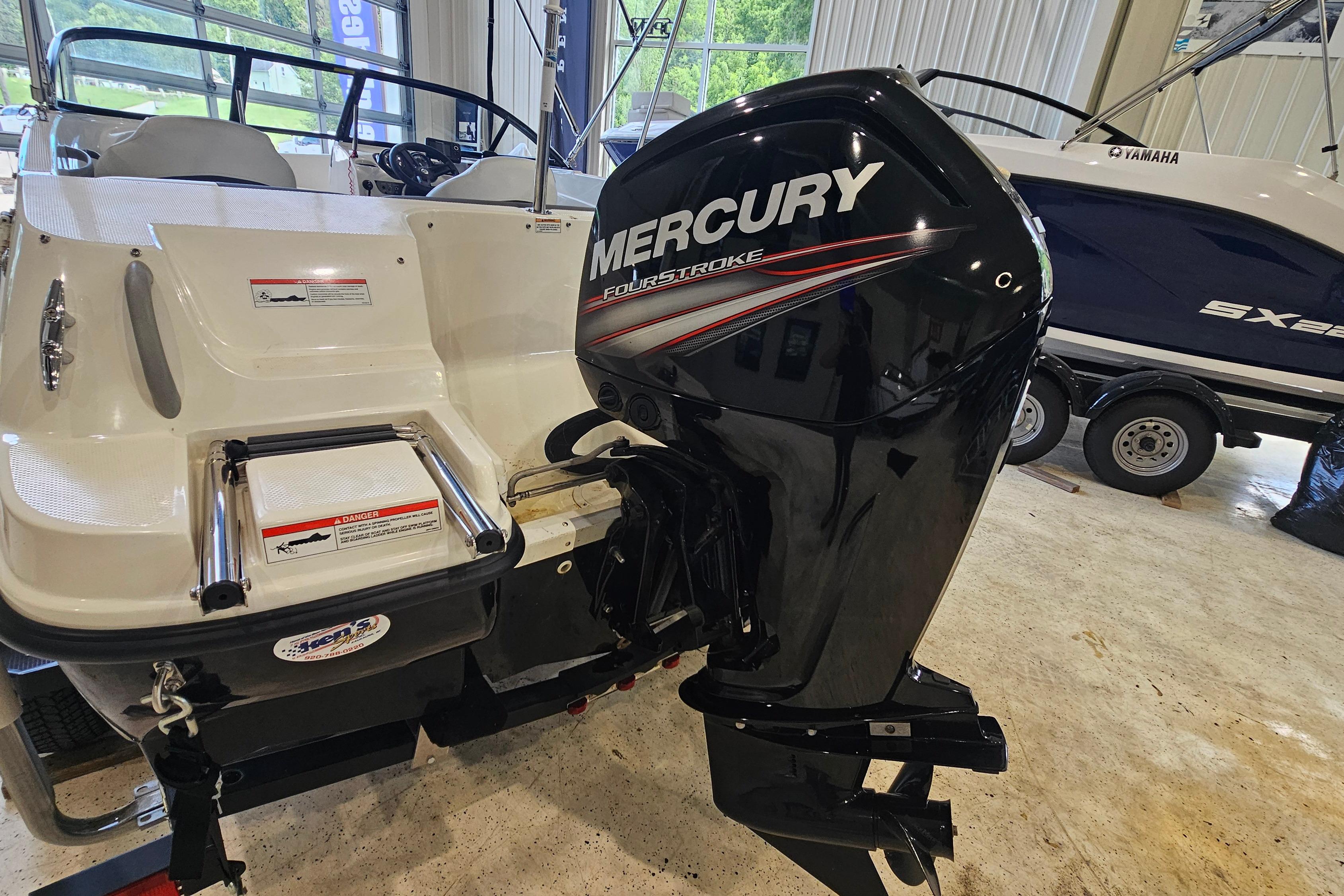 2019 Bayliner 170 Bowrider with Mercury FourStroke engine in showroom.