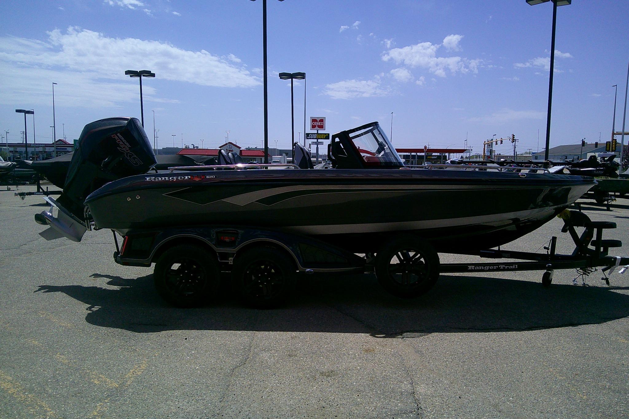 2026 Ranger 620FS Cup-Equipped boat on trailer in outdoor dealership lot.