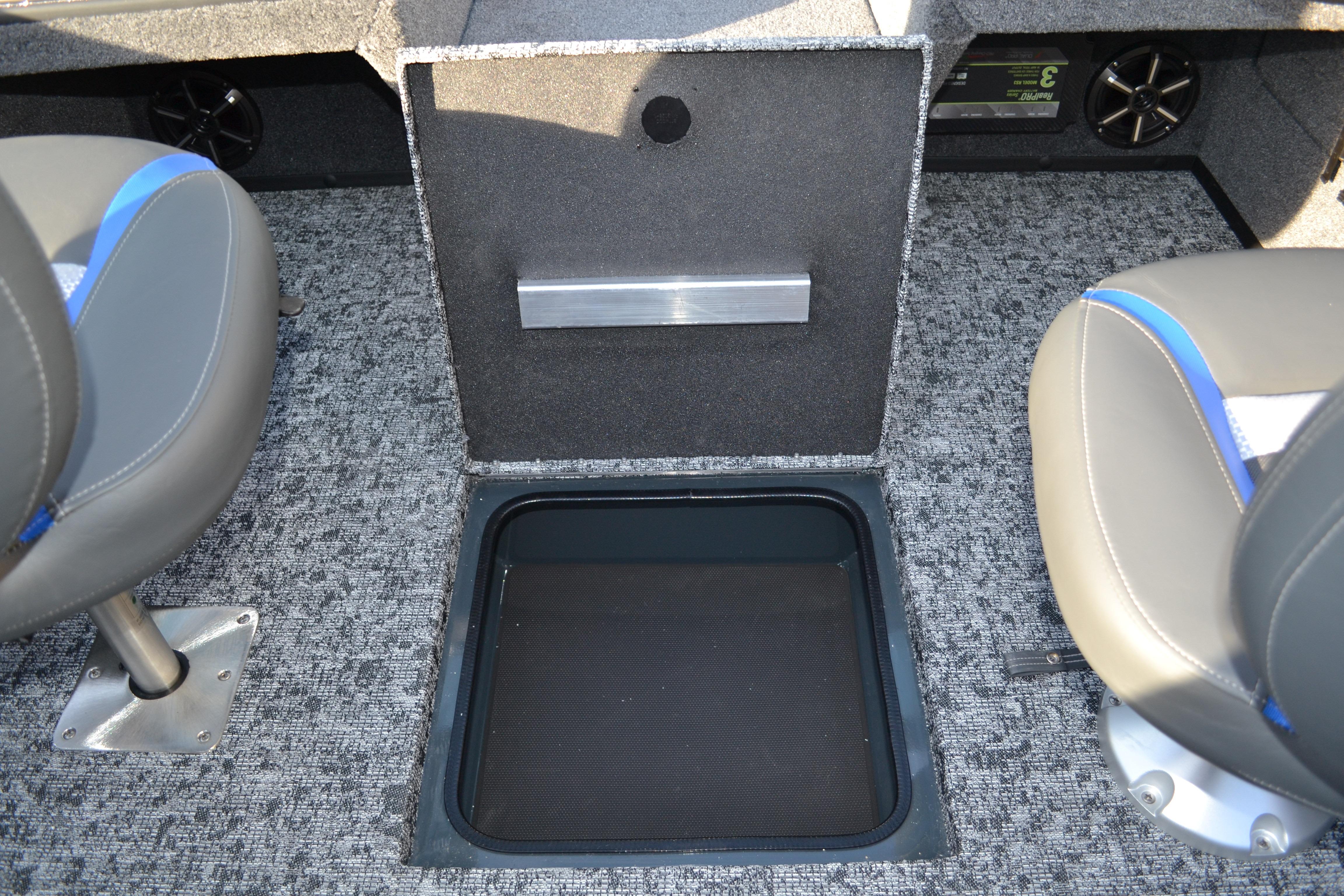 2026 Ranger VS1882SC Reata boat interior with storage compartment and seating.