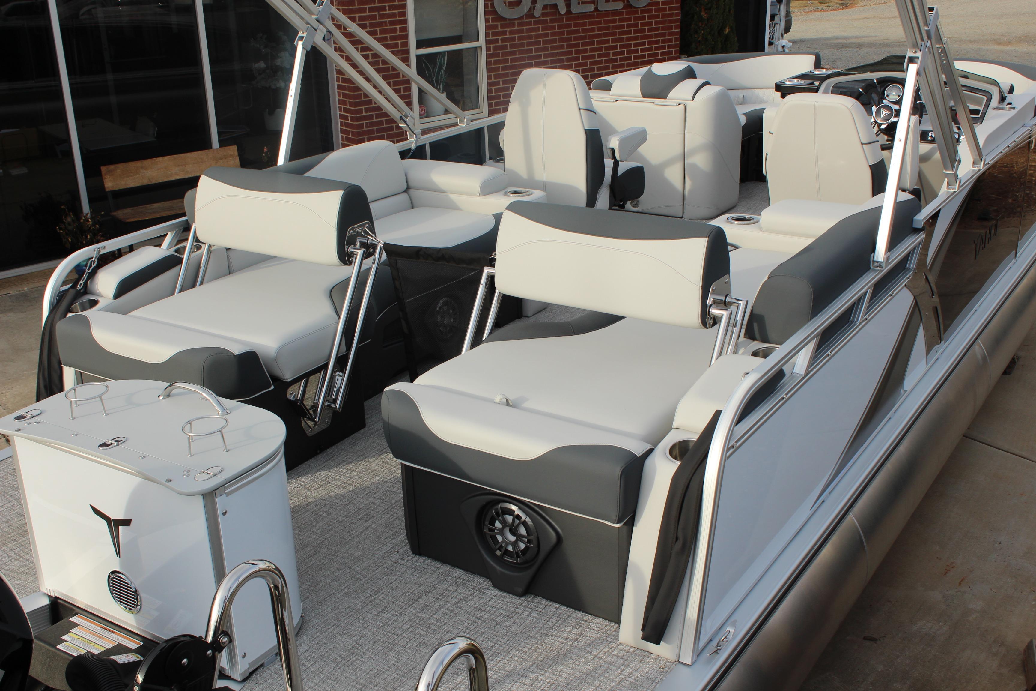 2026 Tahoe Pontoon LTZ boat with luxurious seating and modern design.